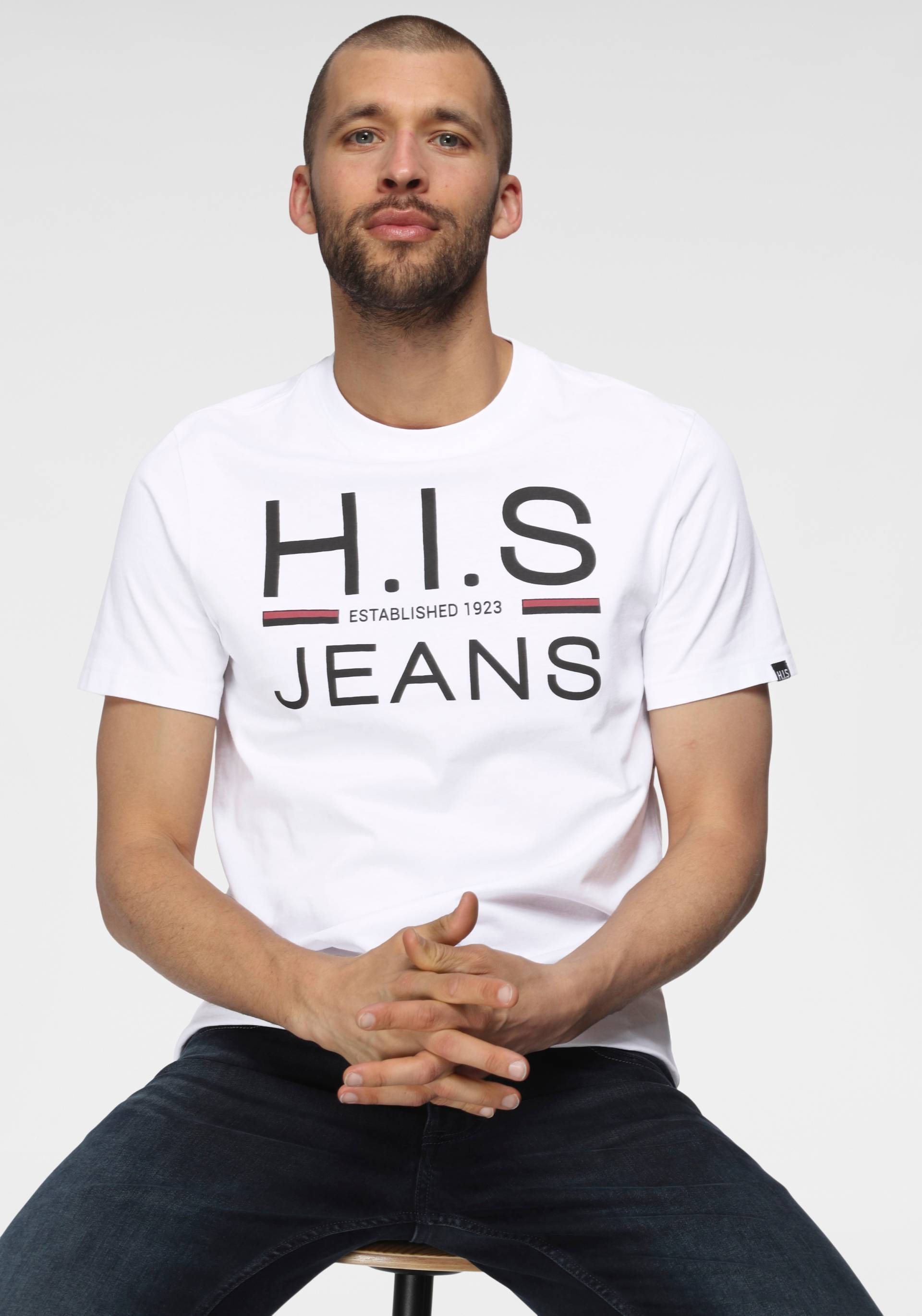 H.I.S Rundhalsshirt, schmal geschnitten, bedrucktes Design, Rundhals, aus Baumwolle von H.I.S