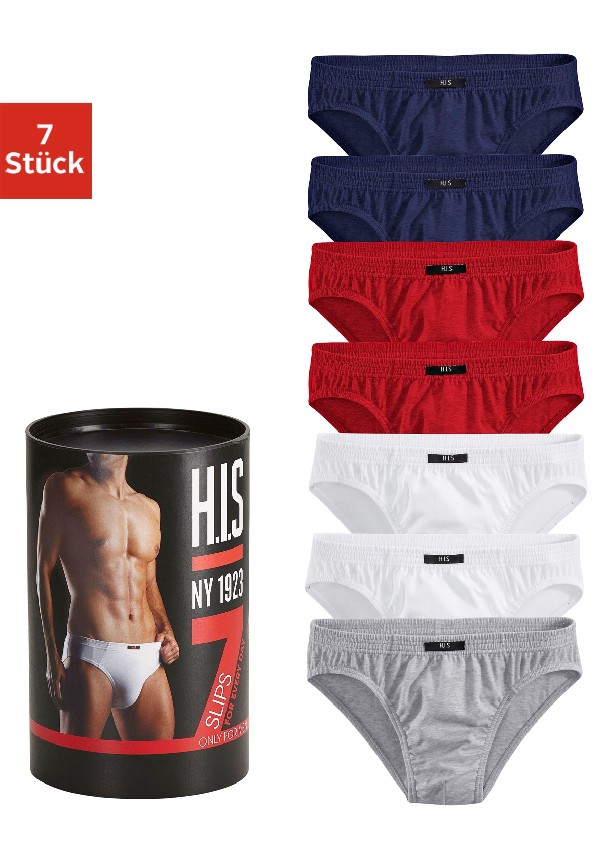 H.I.S Slip »Unterhosen für Herren«, (Dose, 7 St.), aus Baumwoll-Mix in einer Dose verpackt von H.I.S