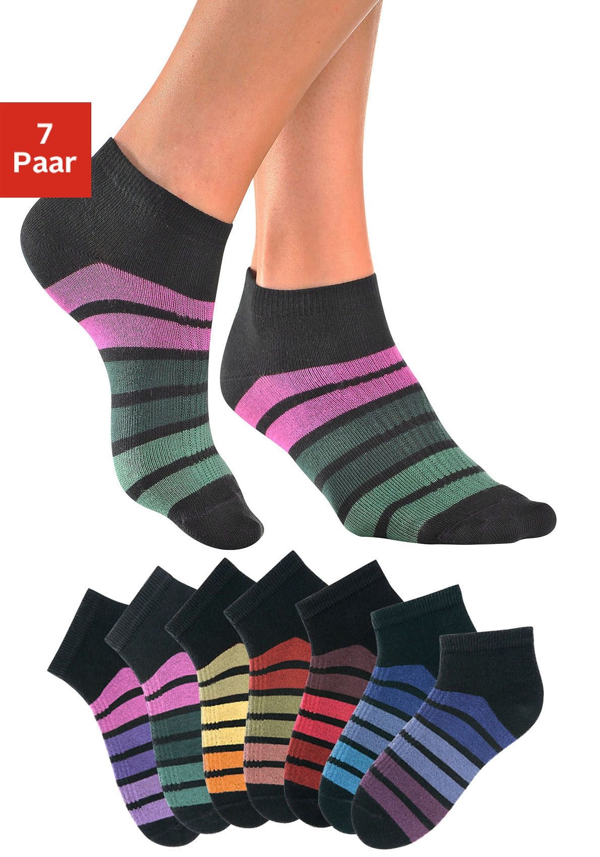 H.I.S Sneakersocken, (Packung, 7 Paar), mit bunten Ringeln von H.I.S