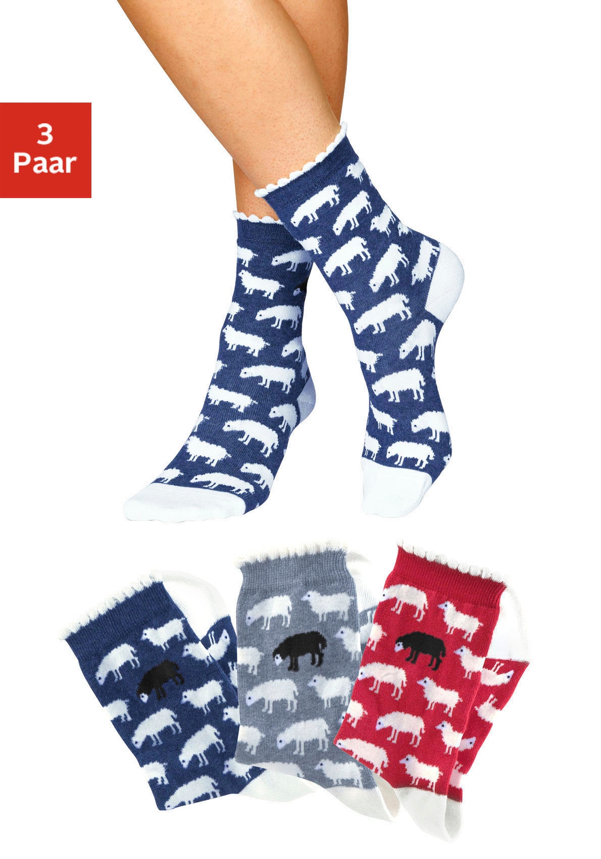 H.I.S Socken, (Packung, 3 Paar), mit feinem Muschelabschluss von H.I.S