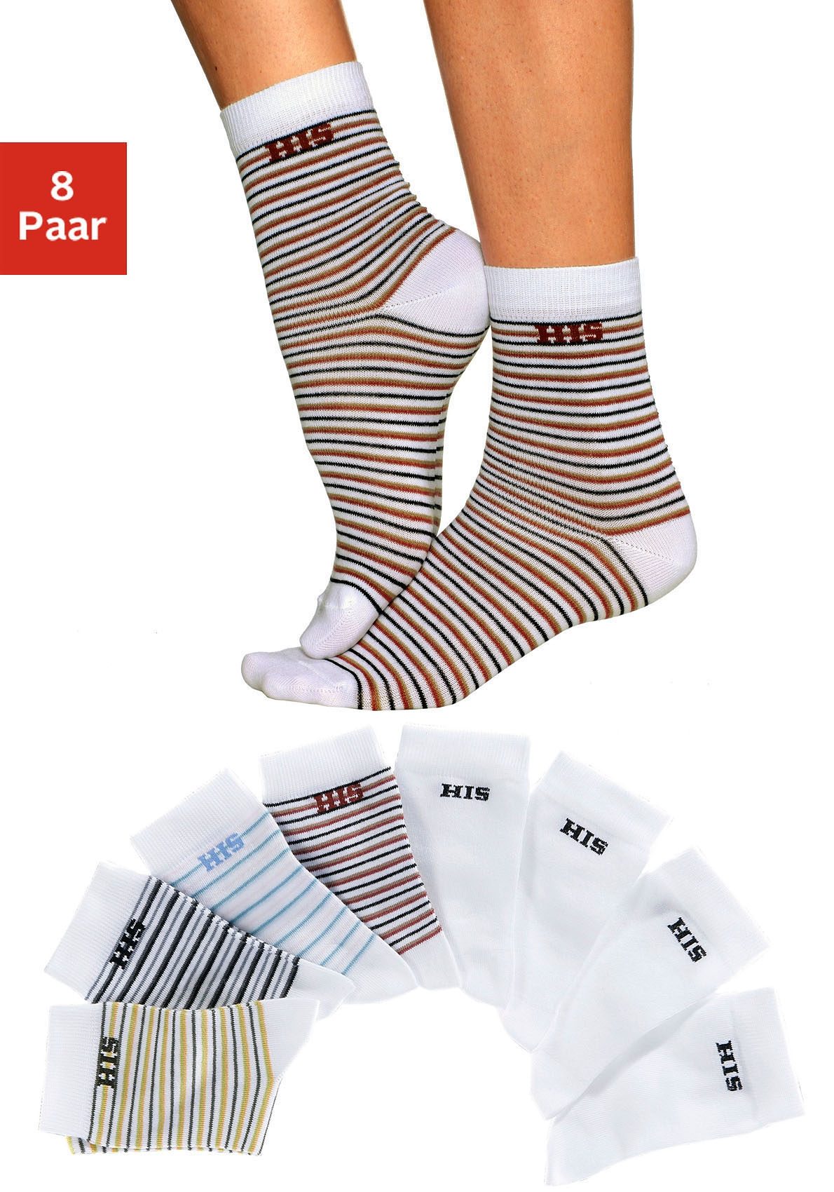 H.I.S Socken, (Packung, 8 Paar), geringelt und unifarben von H.I.S