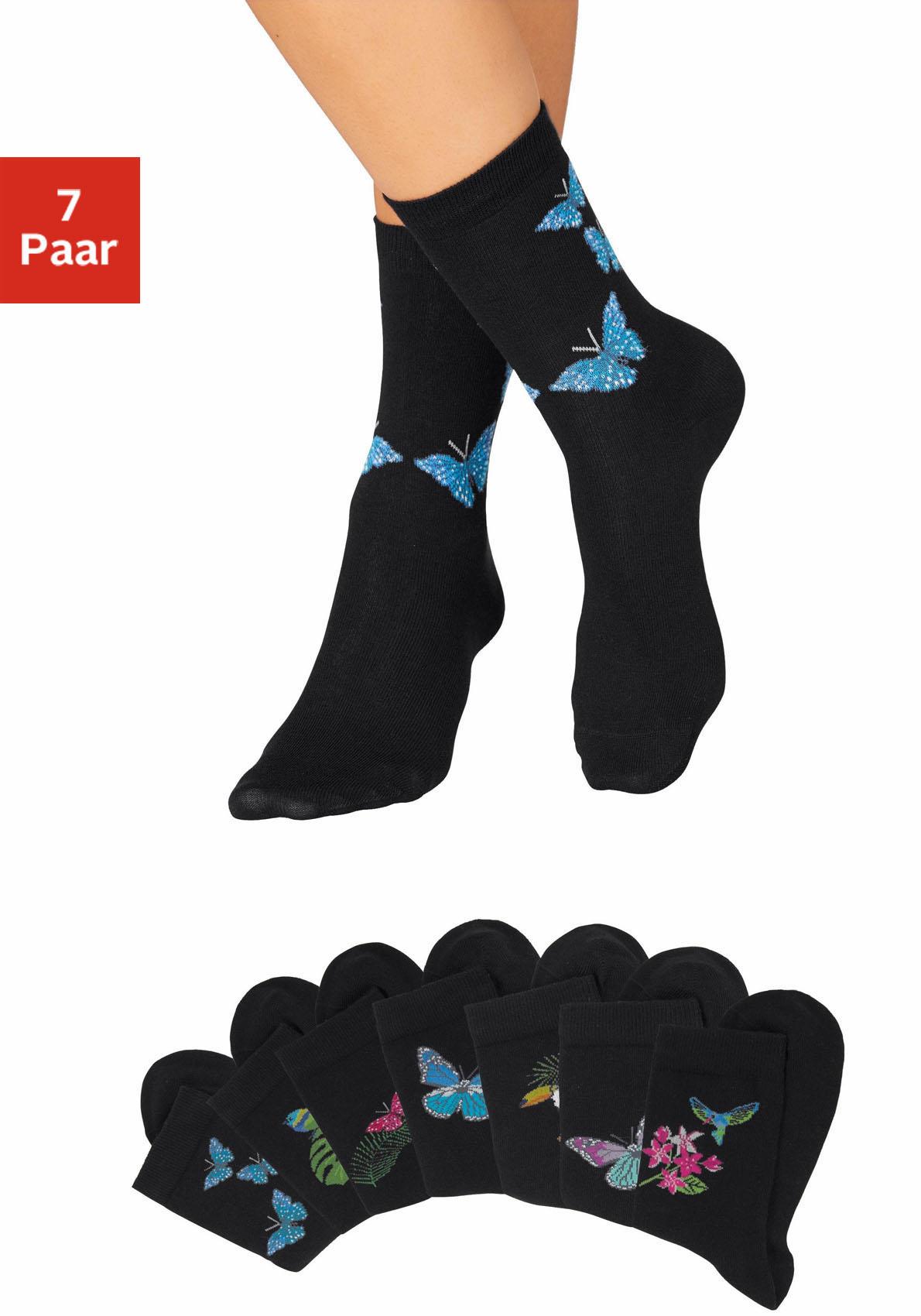 H.I.S Socken, (Packung, 7 Paar), mit Schmetterlings- und Vogelmotiven von H.I.S