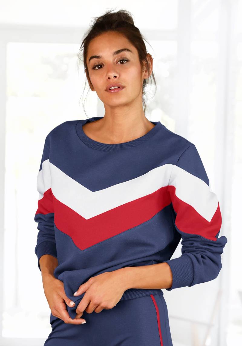 H.I.S Sweatshirt, mit Kontraststreifen an Vorderseite und Ärmeln, Loungeanzug H.I.S Sweatshirt, mit Kontraststreifen an Vorderseite und Ärmeln, Loungeanzug von H.I.S