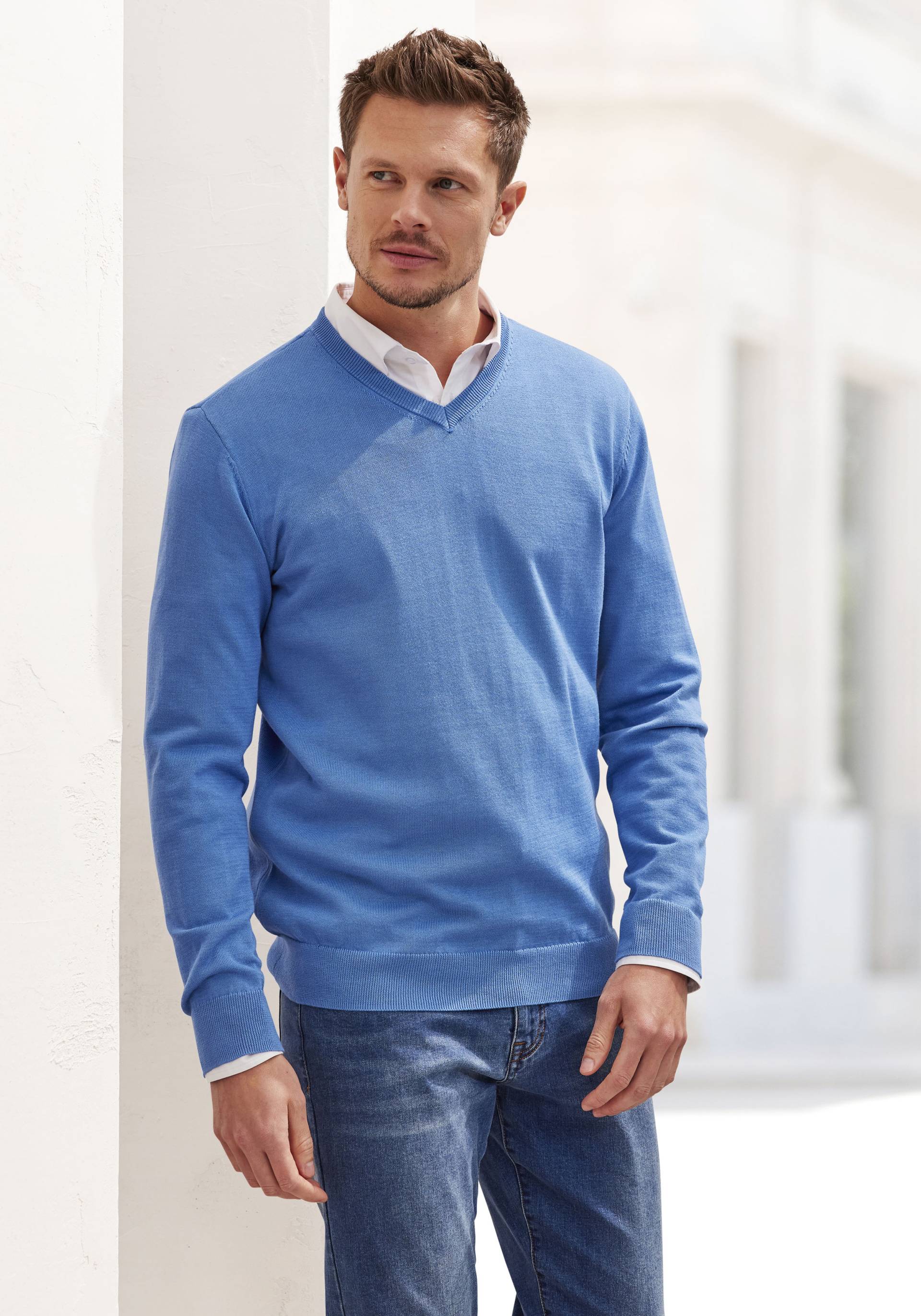 H.I.S Strickpullover, mit V-Ausschnitt, Pullover aus Feinstrick, Baumwollmischung H.I.S Strickpullover, mit V-Ausschnitt, Pullover aus Feinstrick, Baumwollmischung von H.I.S