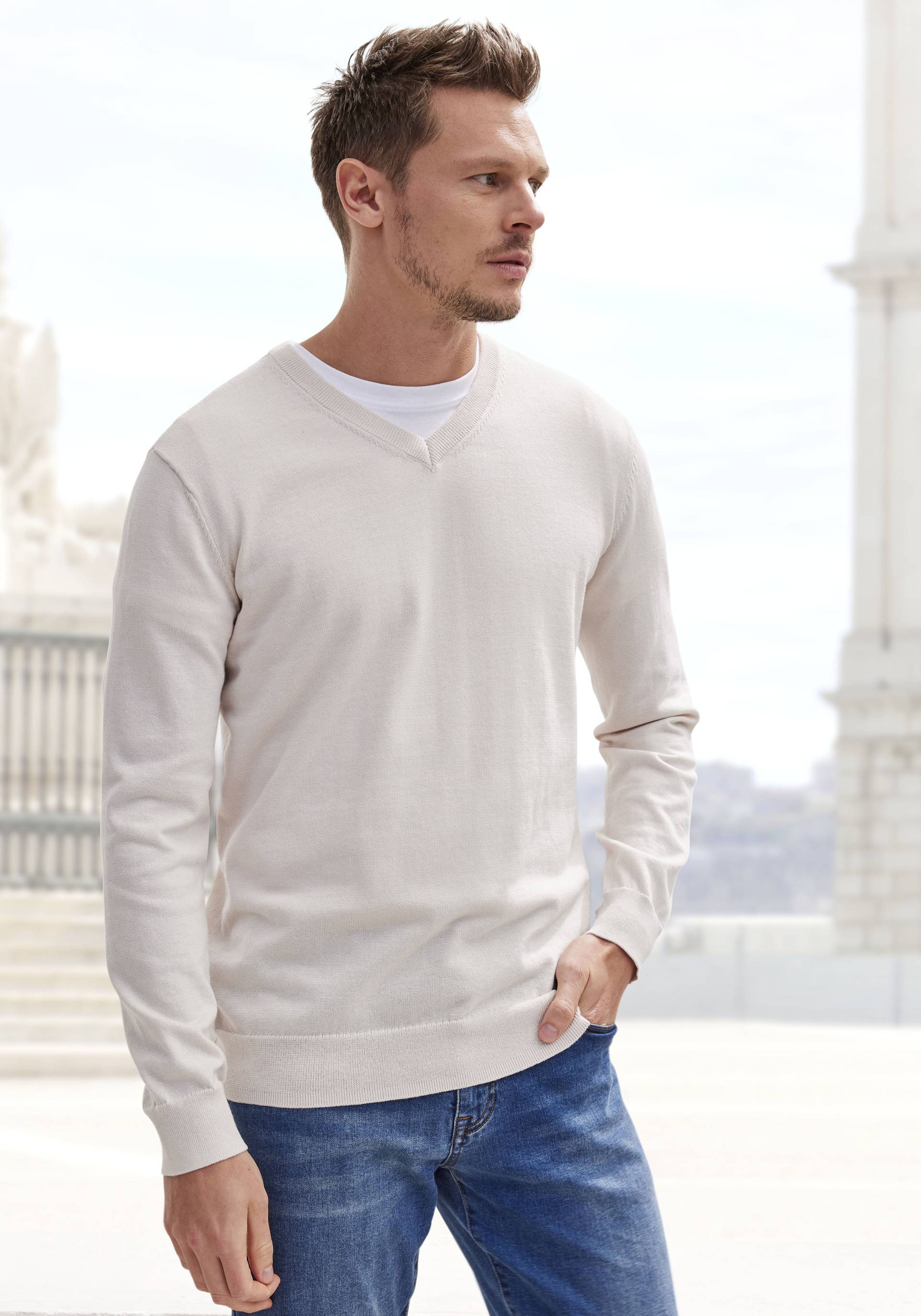 H.I.S Strickpullover, mit V-Ausschnitt, Pullover aus Feinstrick, Baumwollmischung H.I.S Strickpullover, mit V-Ausschnitt, Pullover aus Feinstrick, Baumwollmischung von H.I.S