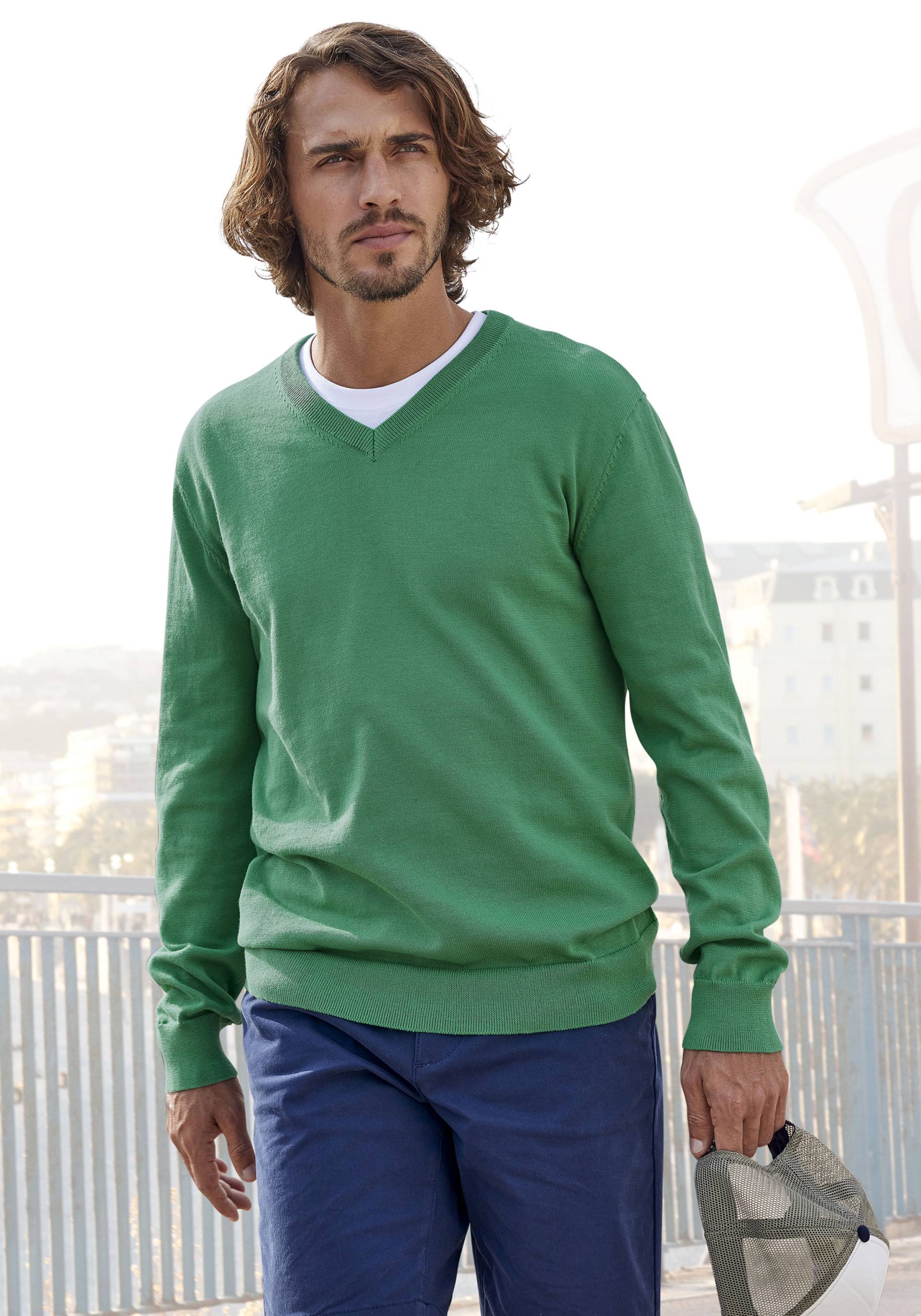 H.I.S Strickpullover, mit V-Ausschnitt, Pullover aus Feinstrick, Baumwollmischung H.I.S Strickpullover, mit V-Ausschnitt, Pullover aus Feinstrick, Baumwollmischung von H.I.S