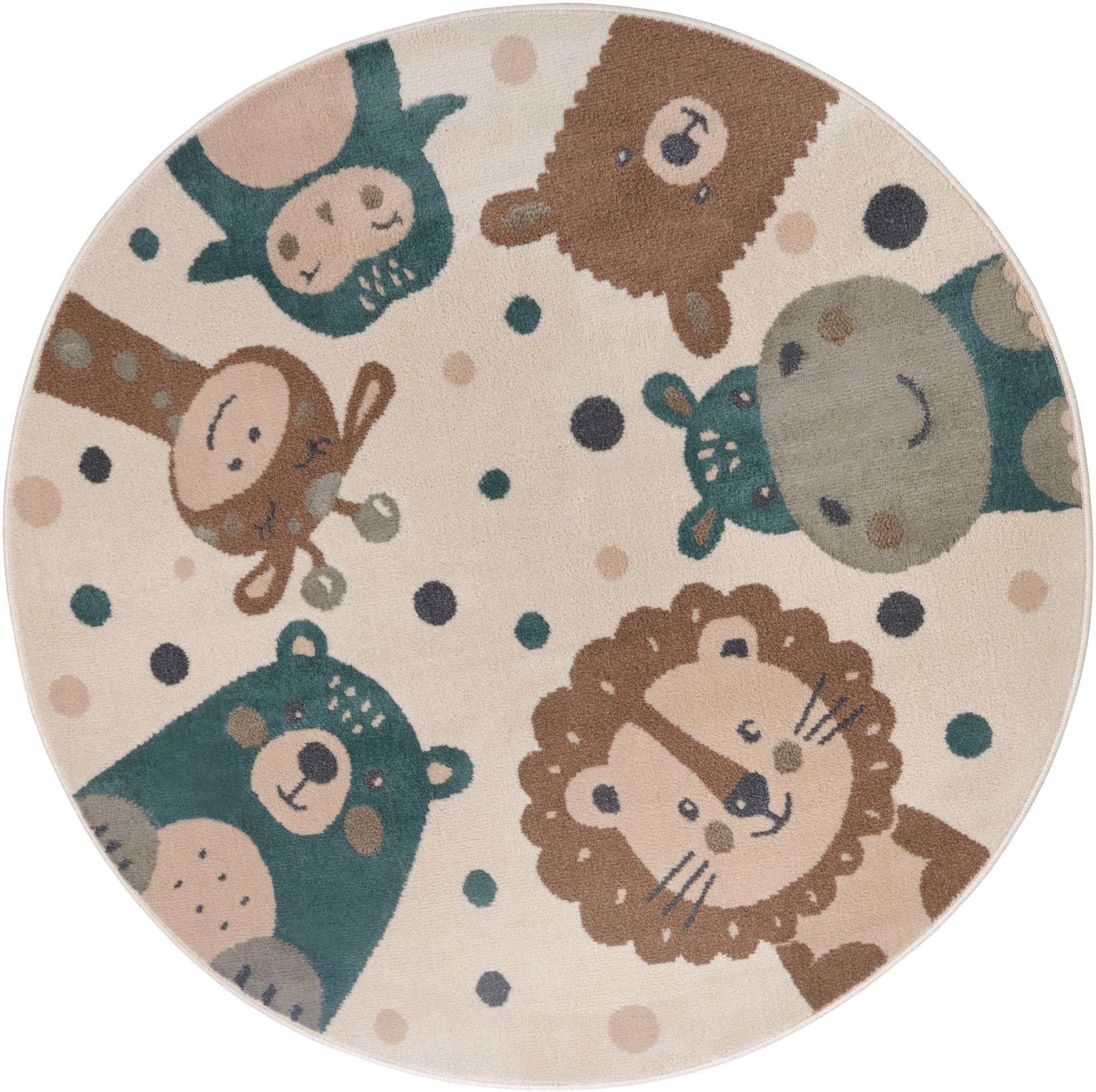 HANSE Home Kinderteppich »Adventures Animal Party«, rund, 8 mm Höhe, Spielteppich, weich, Kinderzimmer, Kurzflor, Spielunterlage, Teppich von HANSE Home