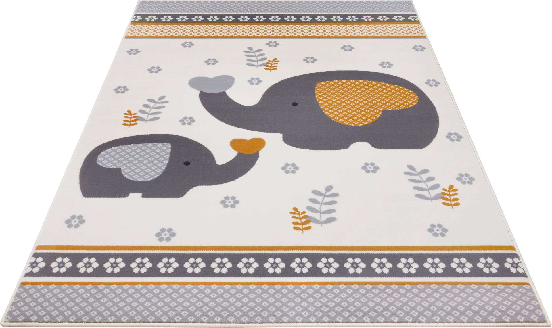 HANSE Home Kinderteppich »Happy Elefant«, rechteckig, 9 mm Höhe, Herz, Blume, Tiermotiv, Kurzflor,Strapazierfähig, Pflegeleicht, Robust von HANSE Home