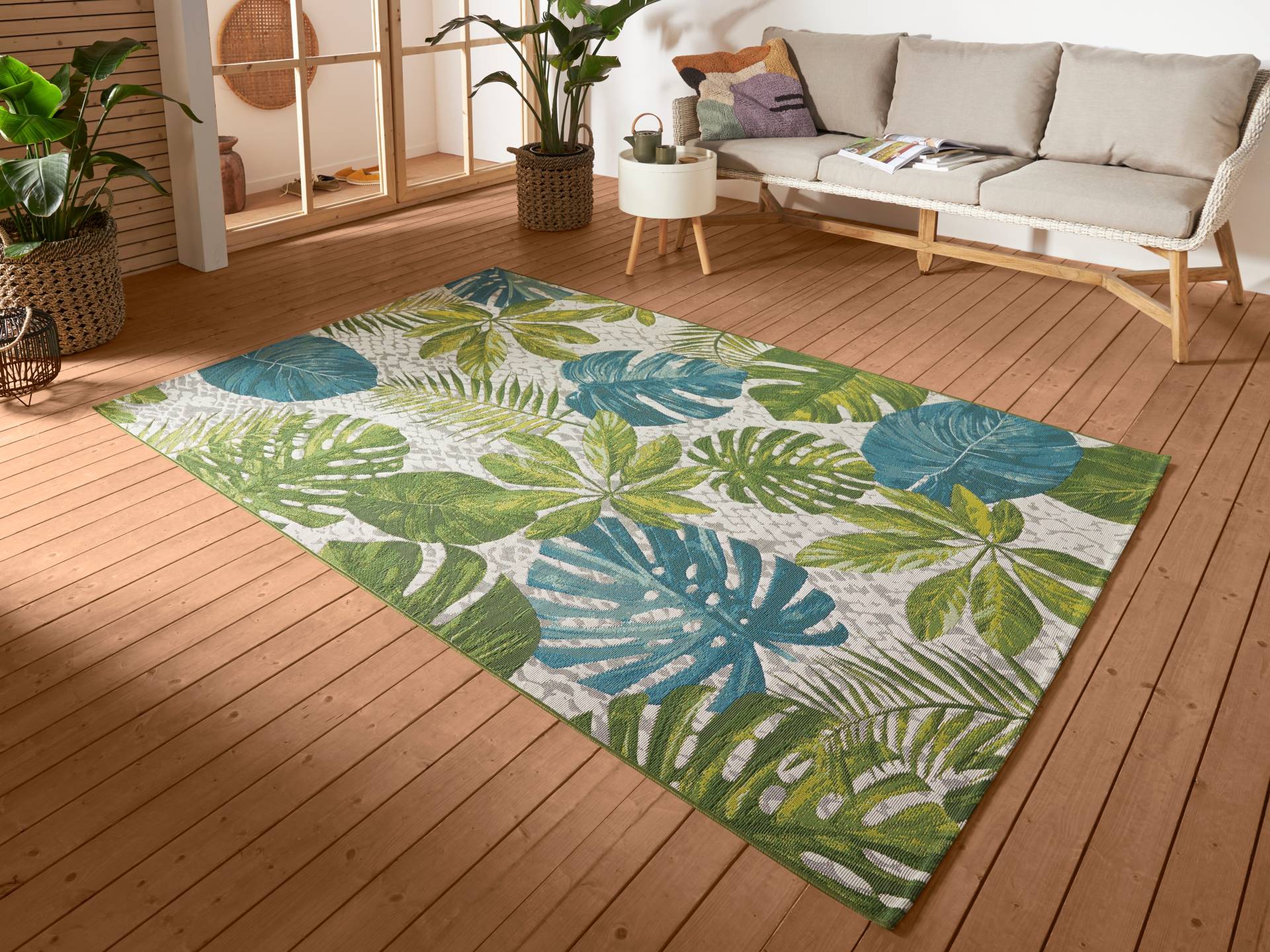 HANSE Home Outdoorteppich »Tropical Leaves«, rechteckig, 3 mm Höhe, In-& Outdoor, Teppich, Wetterfest, Balkon, Garten, Wohnzimmer, Floral von HANSE Home