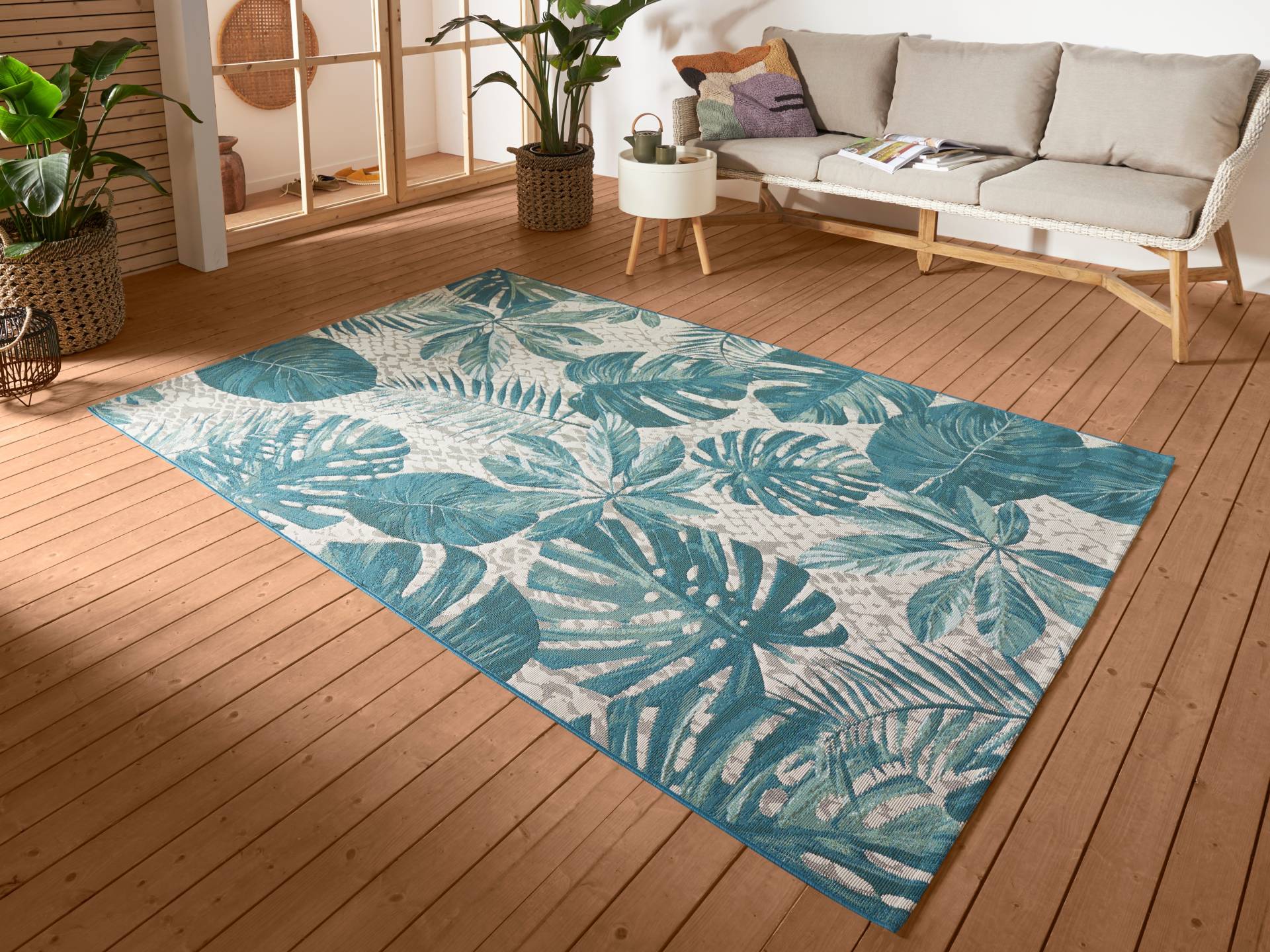 HANSE Home Outdoorteppich »Tropical Leaves«, rechteckig, 3 mm Höhe, In-& Outdoor, Wetterfest, Balkon, Garten, Wohnzimmer, Floral, Palme von HANSE Home