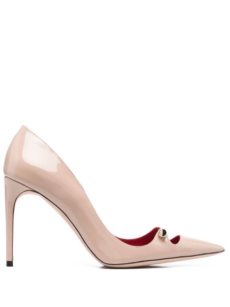 HARDOT 90mm bar-detail patent leather pumps - Neutrals von HARDOT