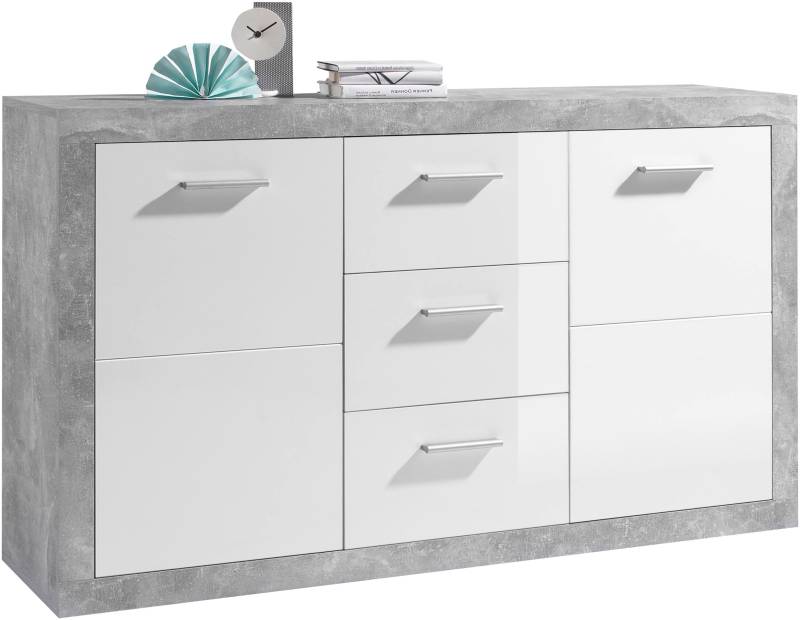 HBZ Sideboard »Stone weiss Hochglanz, Wohnzimmerschrank BxHxT 147x89x37 cm«, (1 St.), Mit 2 Türen, 3 geräumigen Schubkästen, 2 Einlegeböden verstellbar von HBZ