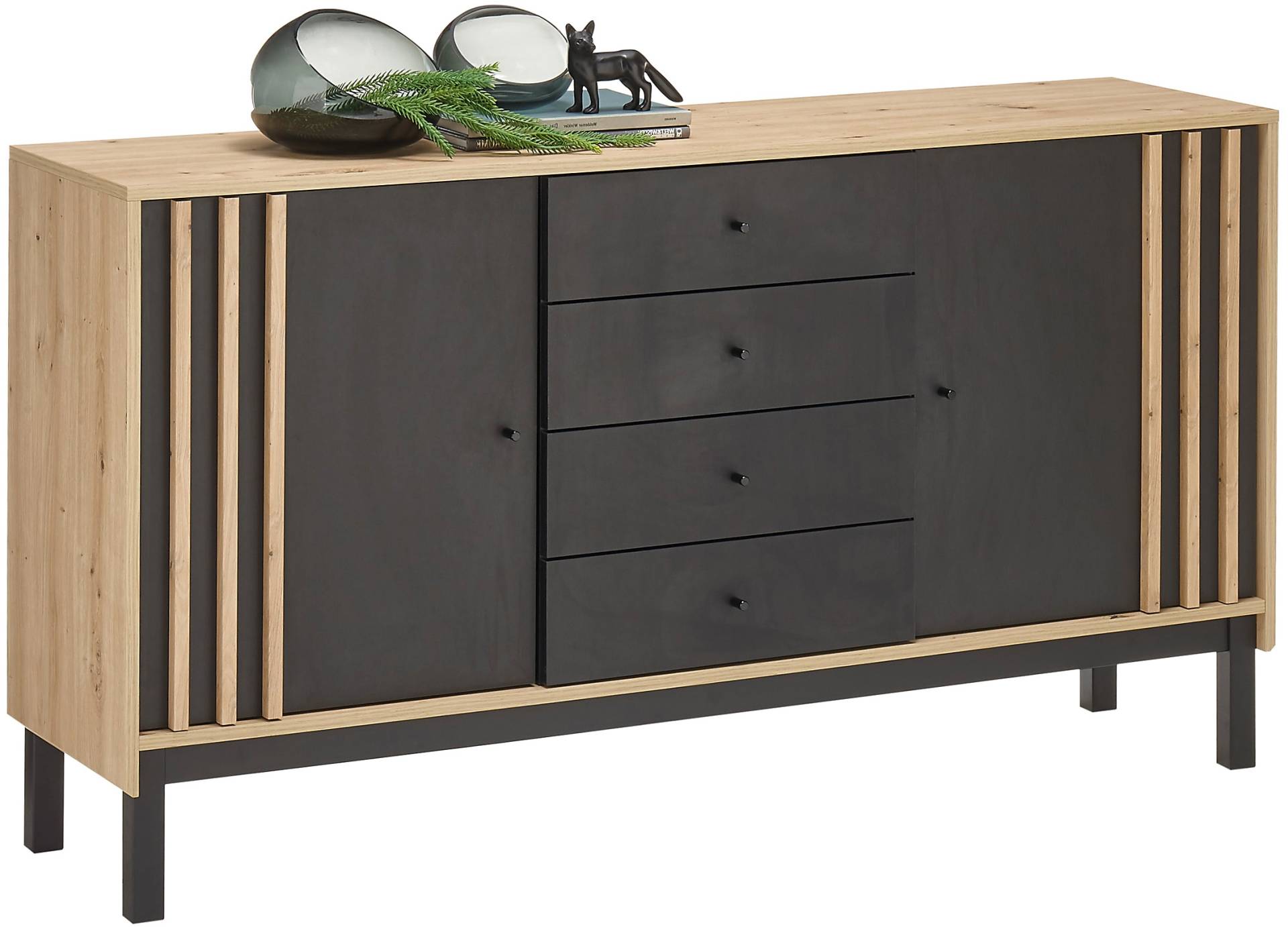 HBZ Sideboard »Volano schwarz, Wohnzimmerschrank BxHxT 155x84x39 cm«, (1 St.) von HBZ