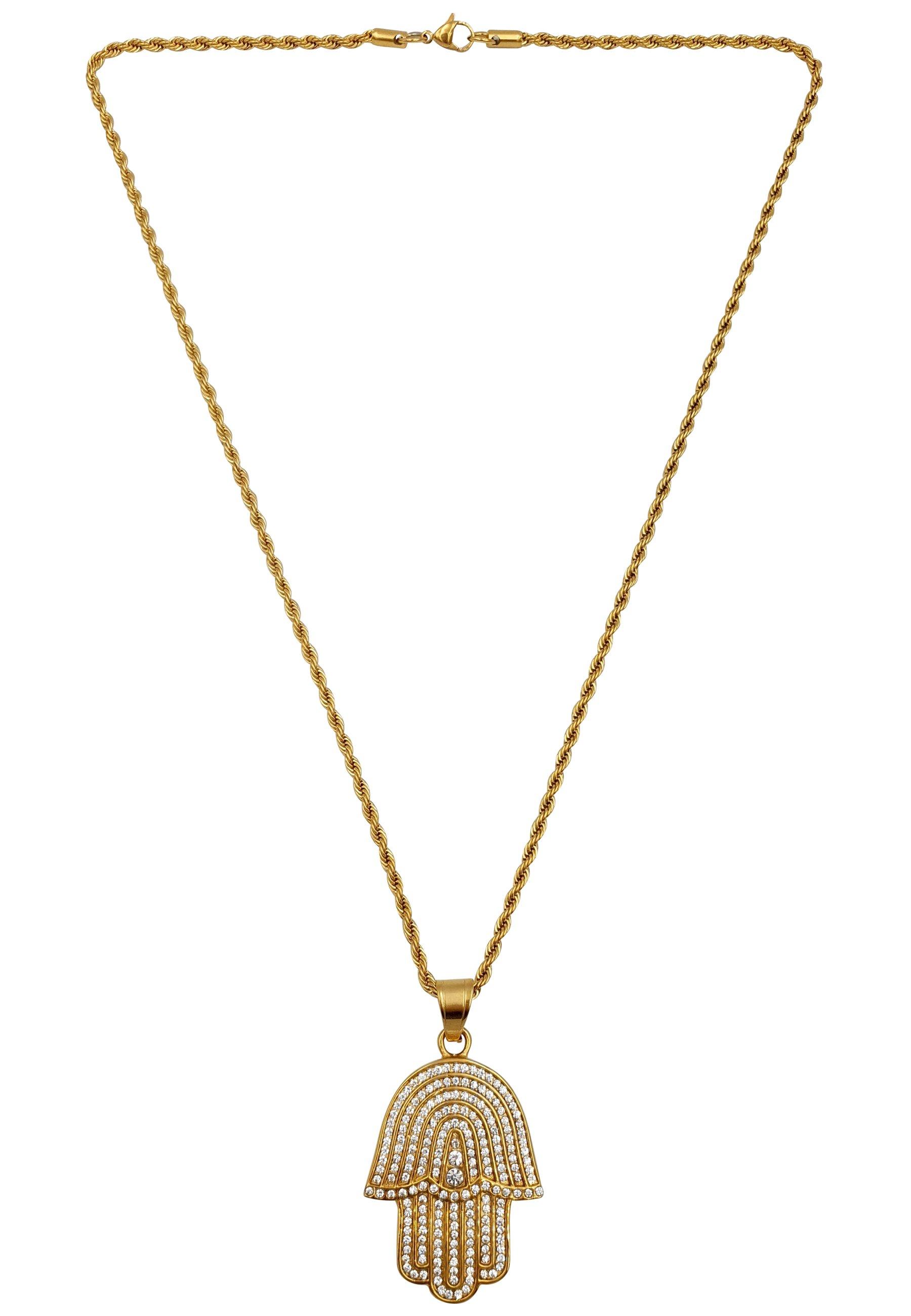 Hamsa Anhänger-kette, Hip-hop-style Damen Gelbgold 60 cm von HEBE JEWELS