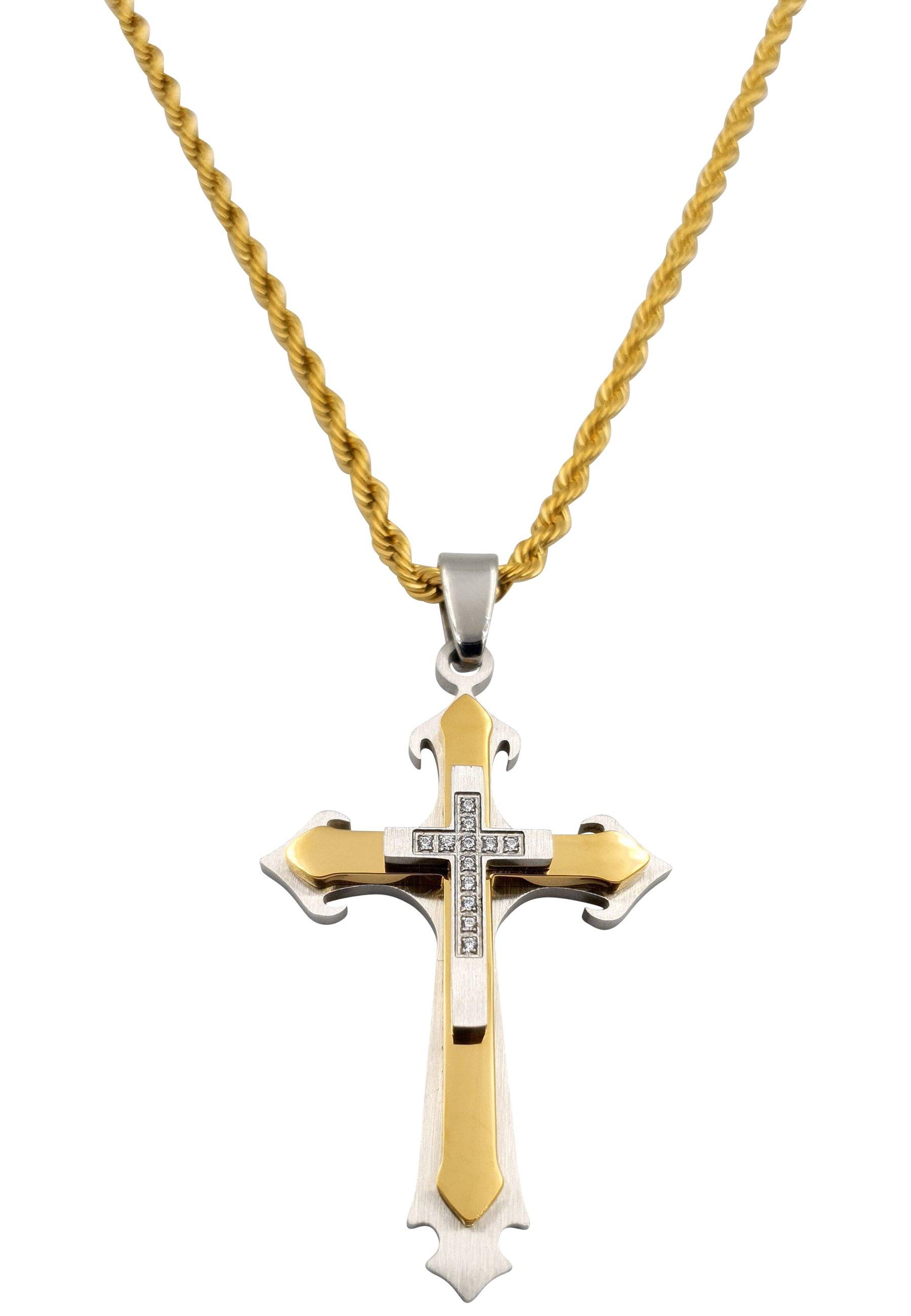 Kreuz Kette Edelstahl & Zirkonia Damen Gelbgold 60 cm von HEBE JEWELS