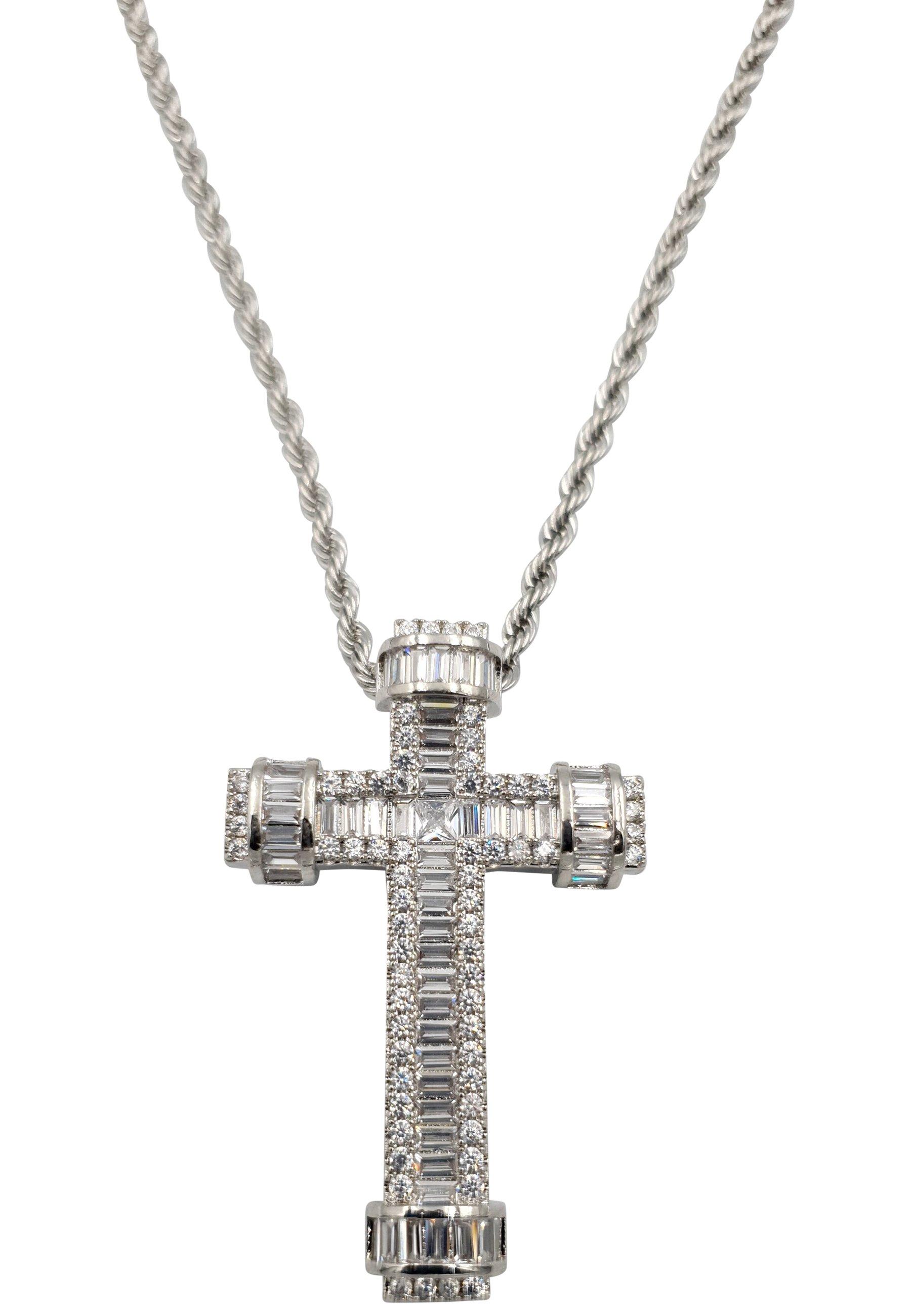 Zirkonia Kreuz Kette, Hip-hop-style Damen Silber 60 cm von HEBE JEWELS