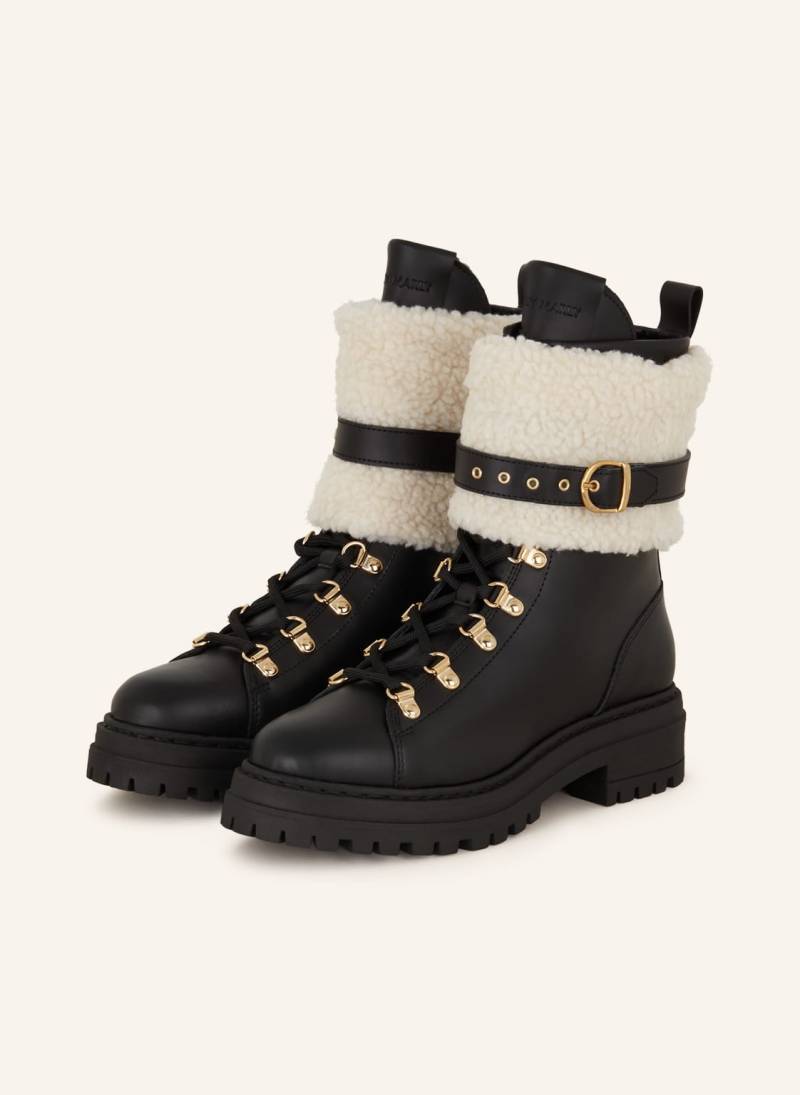 Hey Marly Schnürboots Chunky Rock Mit Teddyfell schwarz von HEY MARLY