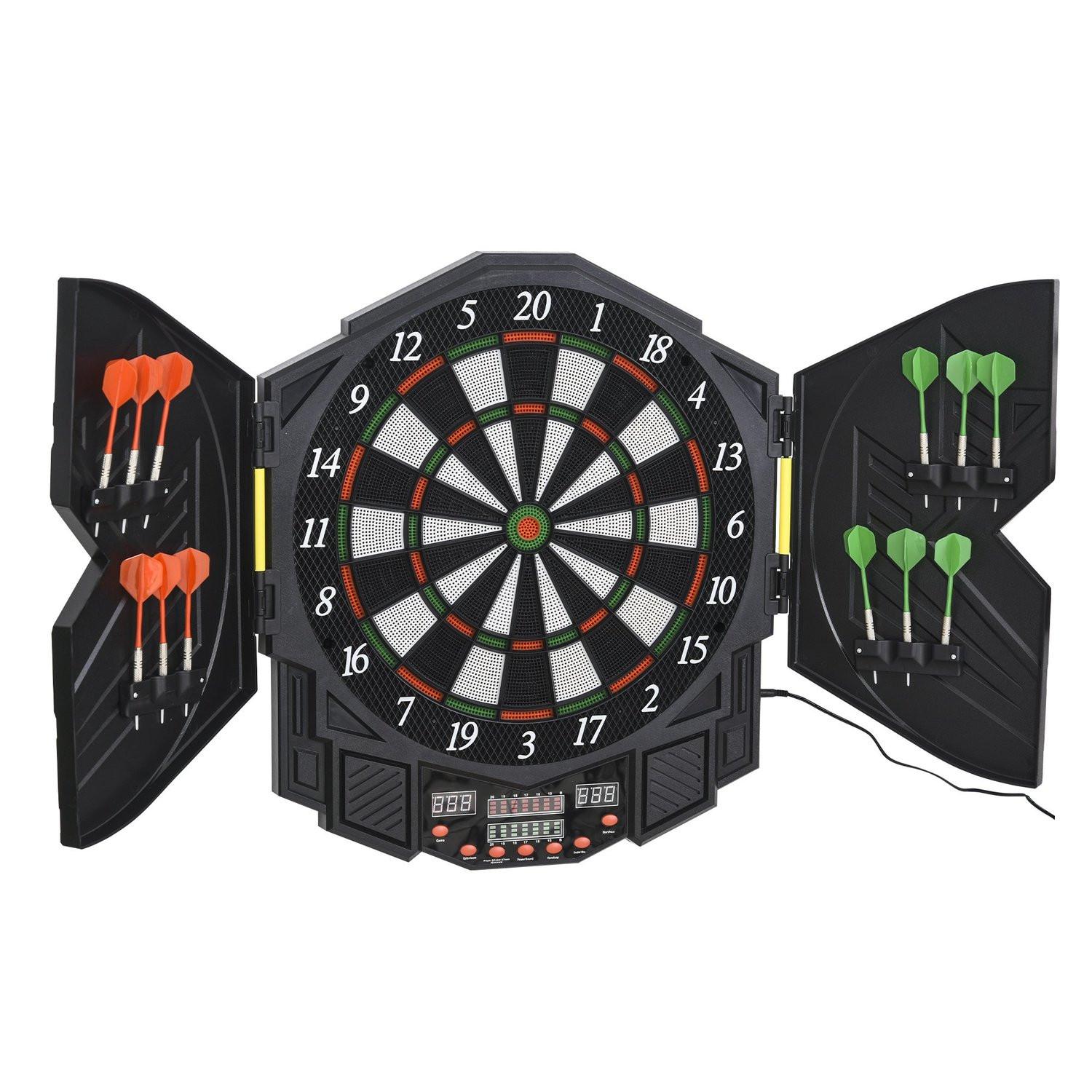 Elektronische Dartscheibe Dartboard Mit Tür Inkl. 4 Led 216 Spiele 12 Pfeile Bis 8 Spieler Abs + Pp 49 X 54,6 X 5,5 Cm Unisex  ONE SIZE von HOMCOM