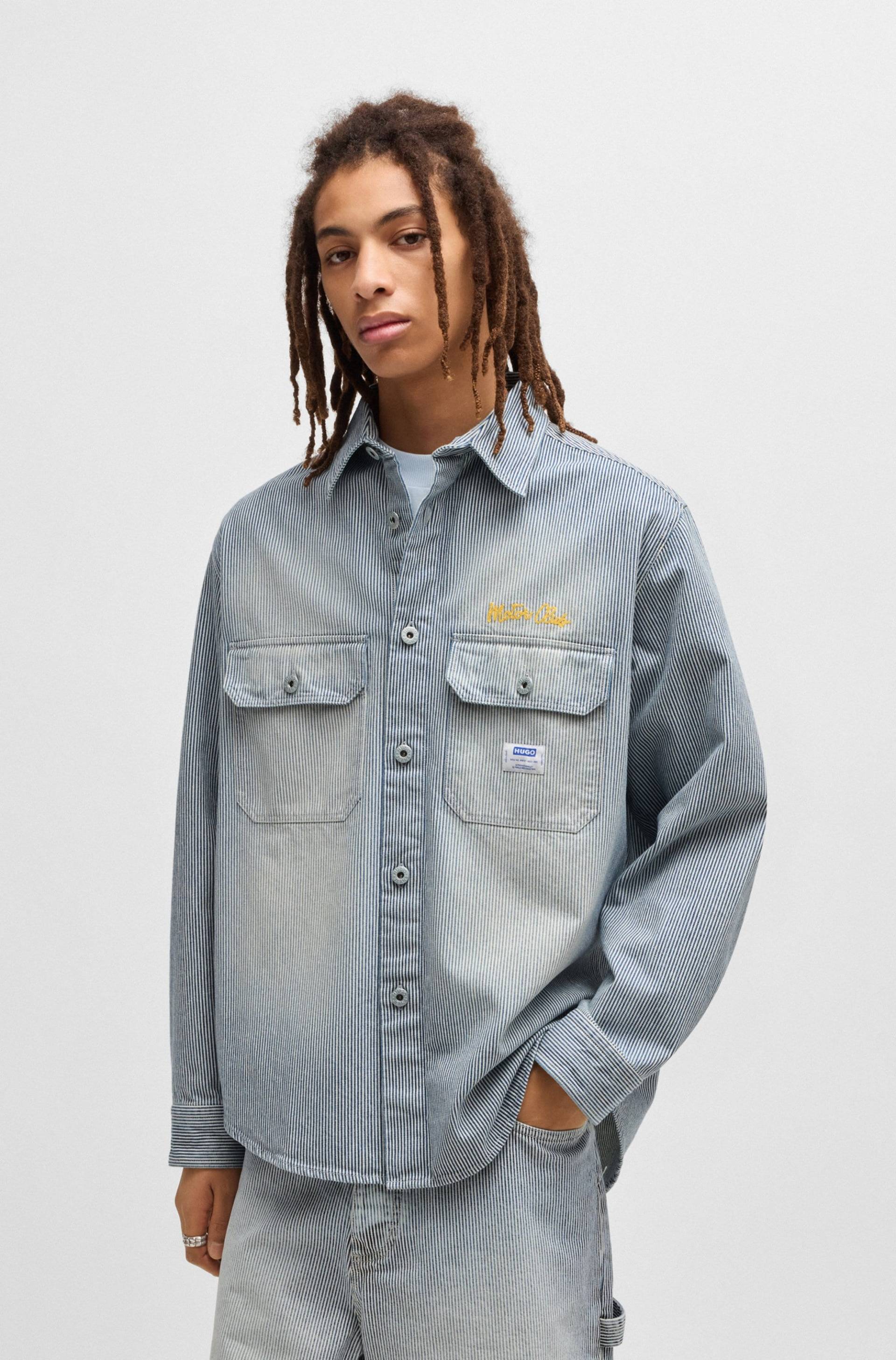 HUGO Blue Langarmhemd »Ebolt«, mit HUGO Badge, Overshirt Skater Baggy Pinstripe HUGO Blue Langarmhemd »Ebolt«, mit HUGO Badge, Overshirt Skater Baggy Pinstripe von HUGO Blue