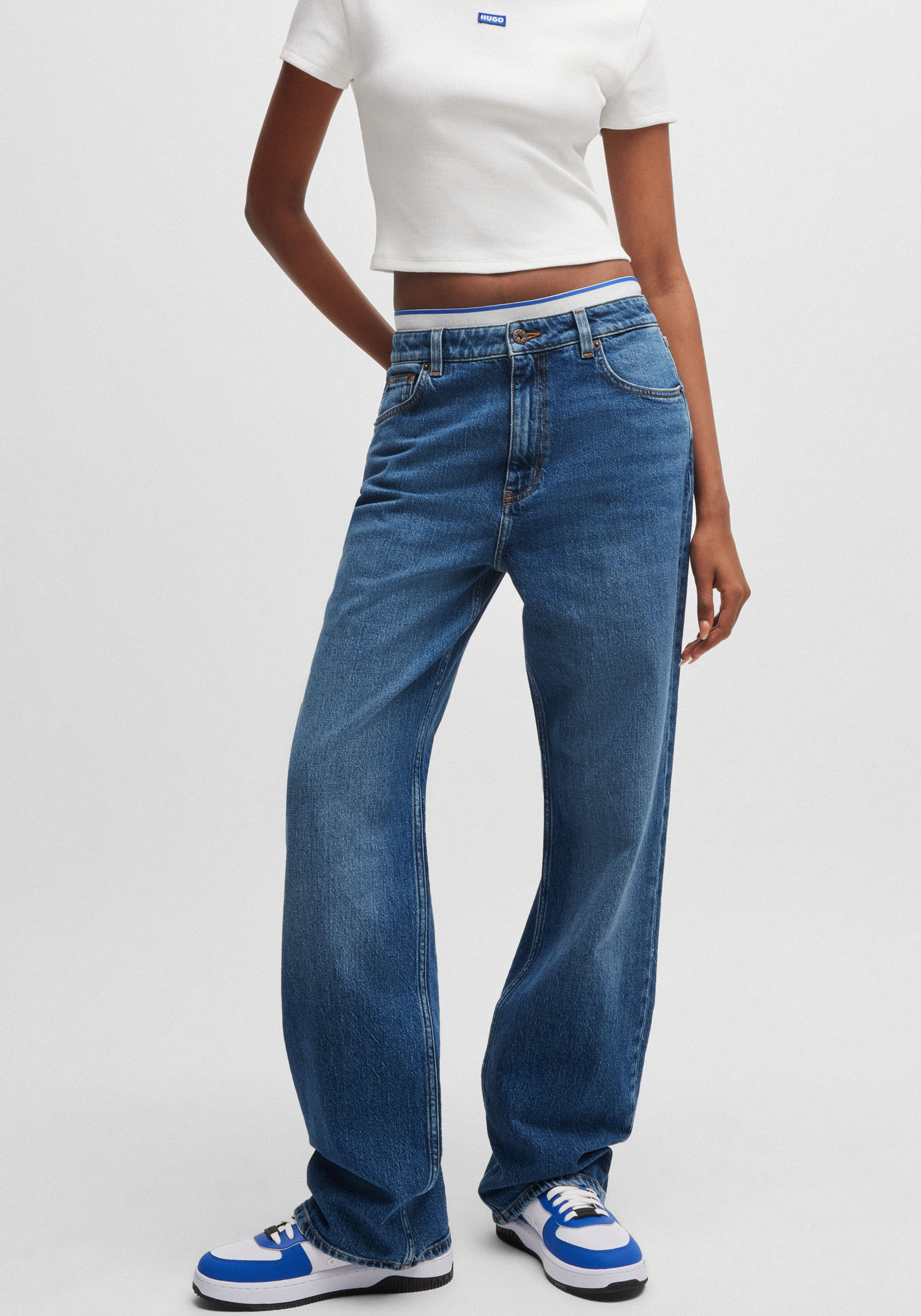 HUGO Blue Straight-Jeans »Elyah«, Straight Fit Jeans mit hoher Leibhöhe, Tall Länge 36 von HUGO Blue