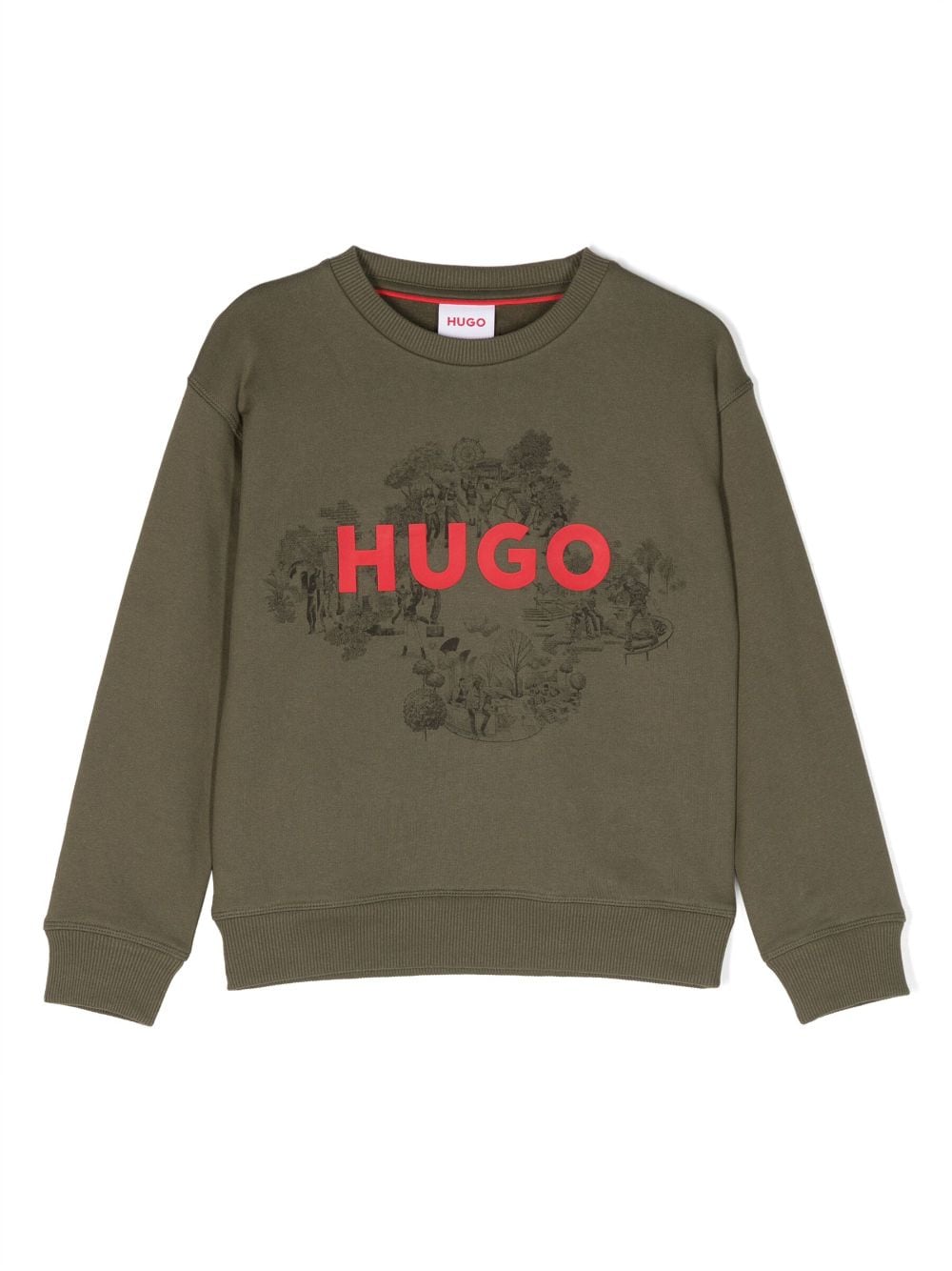 HUGO KIDS logo-print crew-neck sweatshirt - Green von HUGO KIDS