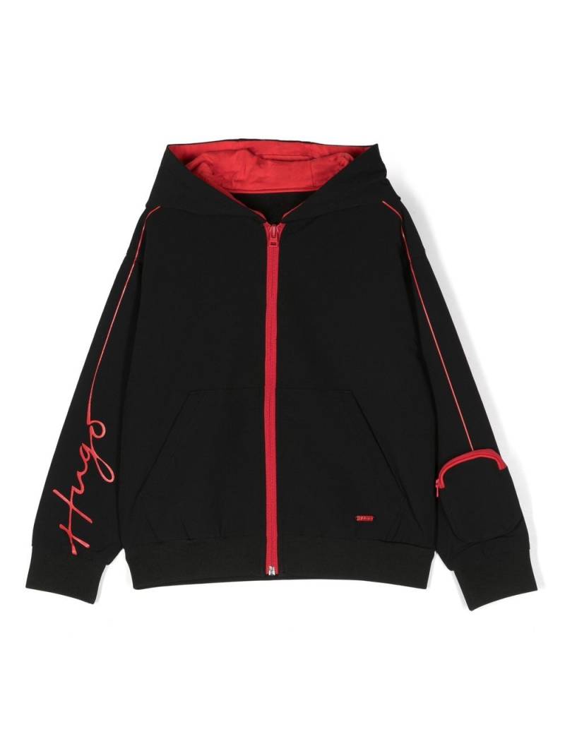 HUGO KIDS logo-print zipped hoodie - Black von HUGO KIDS