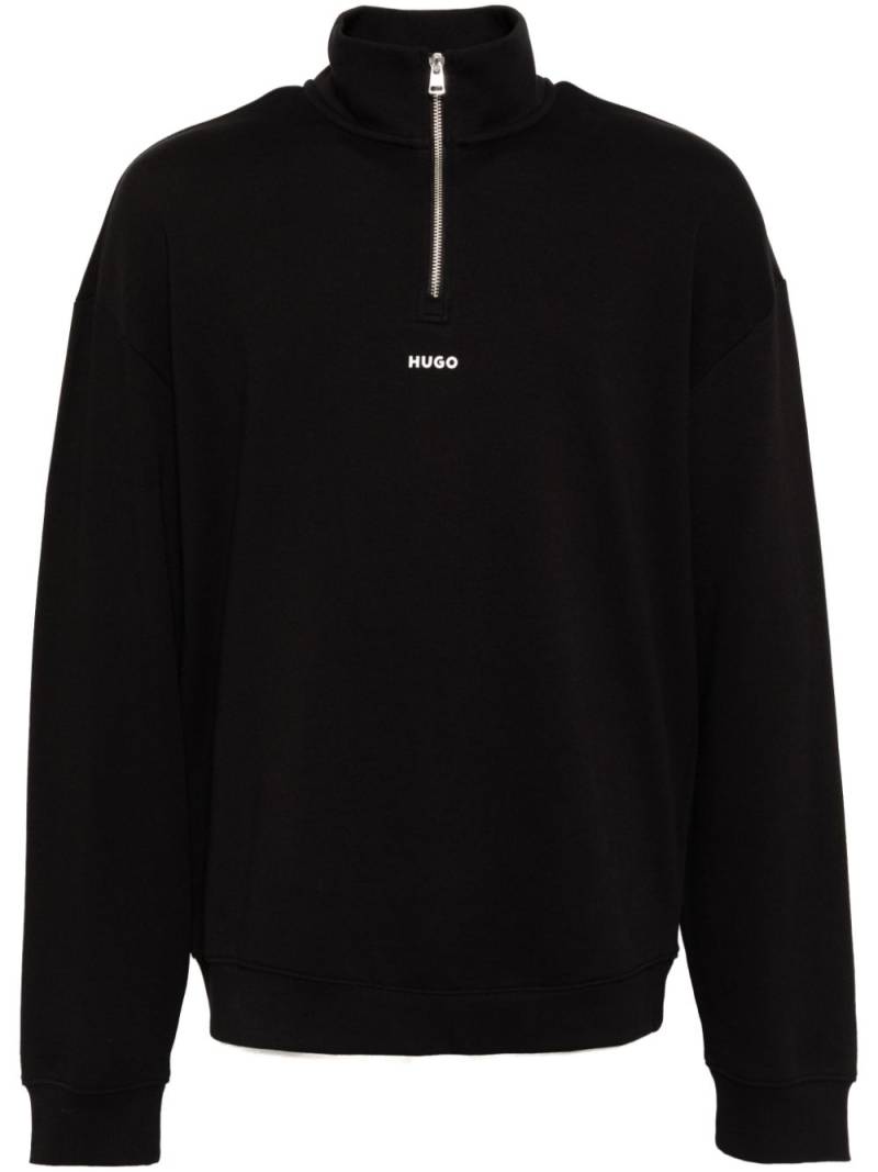 HUGO Zip-Neck Logo print sweatshirt - Black von HUGO