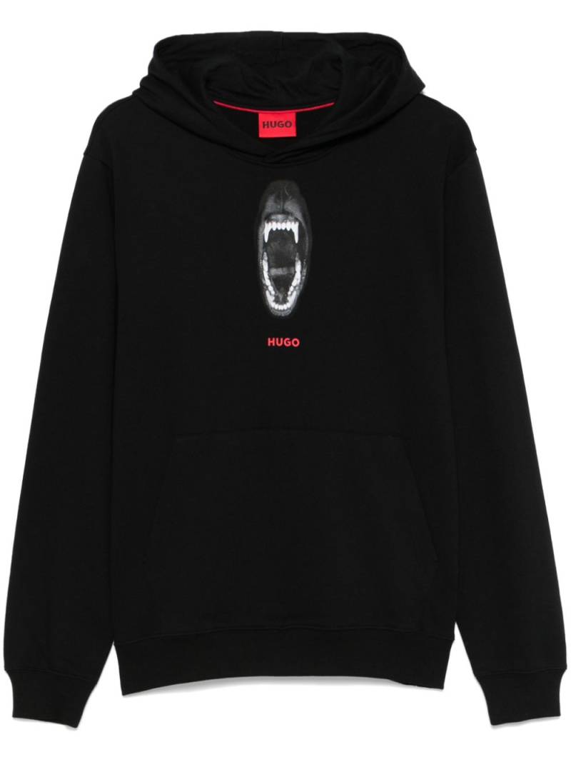 HUGO animal graphics-print cotton hoodie - Black von HUGO