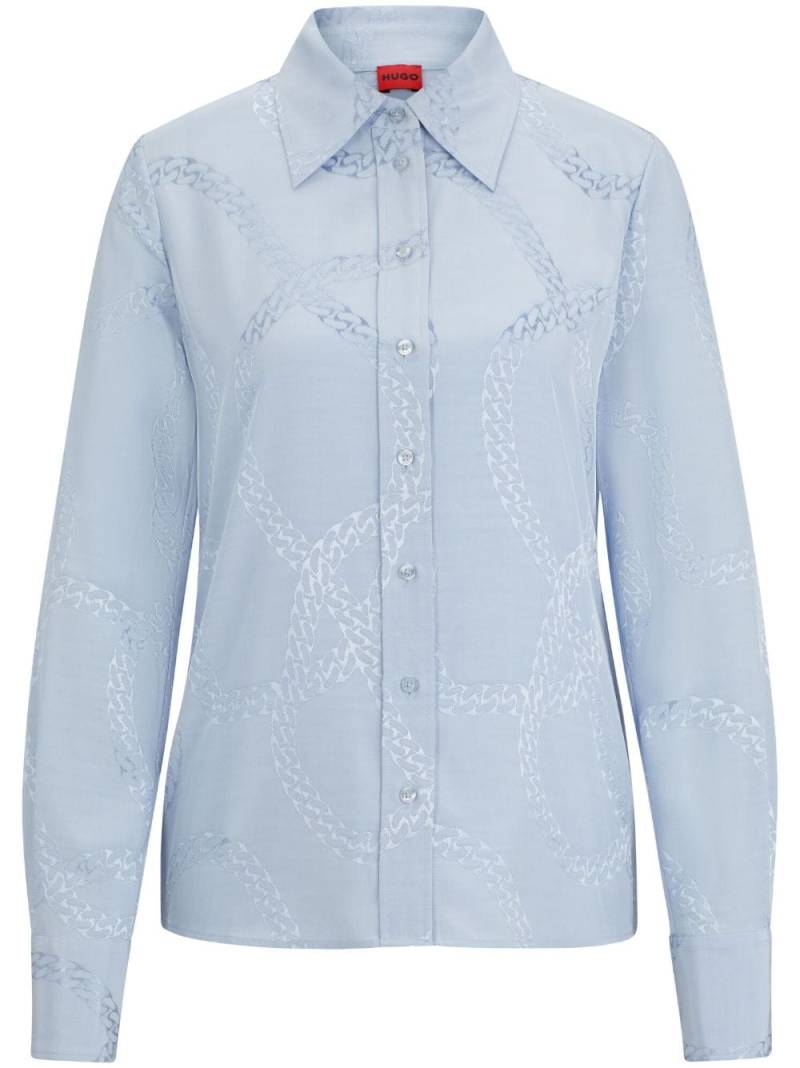 HUGO chain-print satin shirt - Blue von HUGO