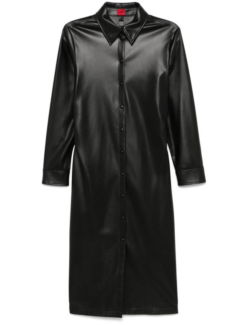 HUGO faux-leather midi shirt dress - Black von HUGO