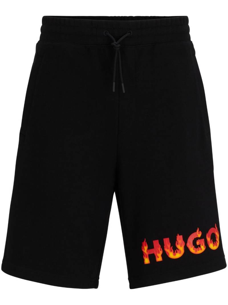 HUGO flame logo-print cotton shorts - Black von HUGO