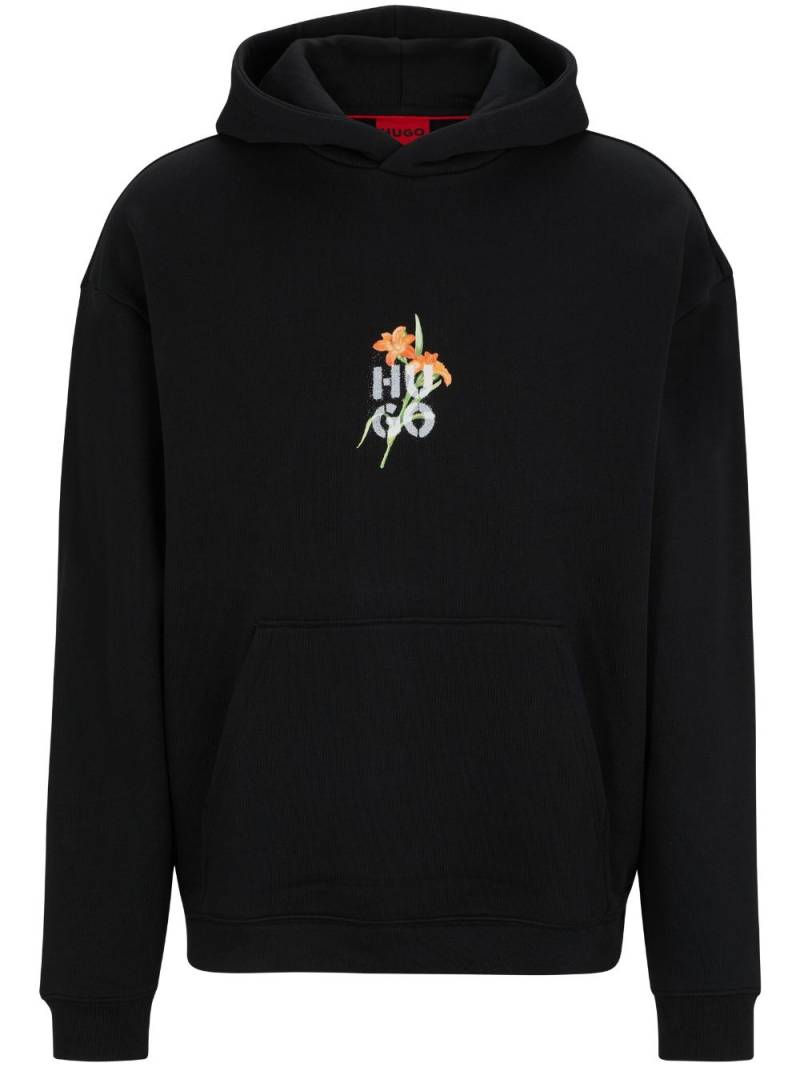 HUGO floral-print hoodie - Black von HUGO