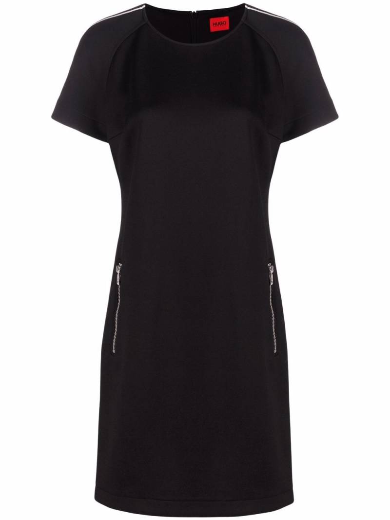 HUGO knitted logo-trim shift dress - Black von HUGO