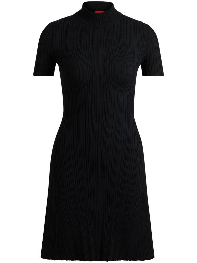 HUGO logo-appliqué ribbed knit dress - Black von HUGO