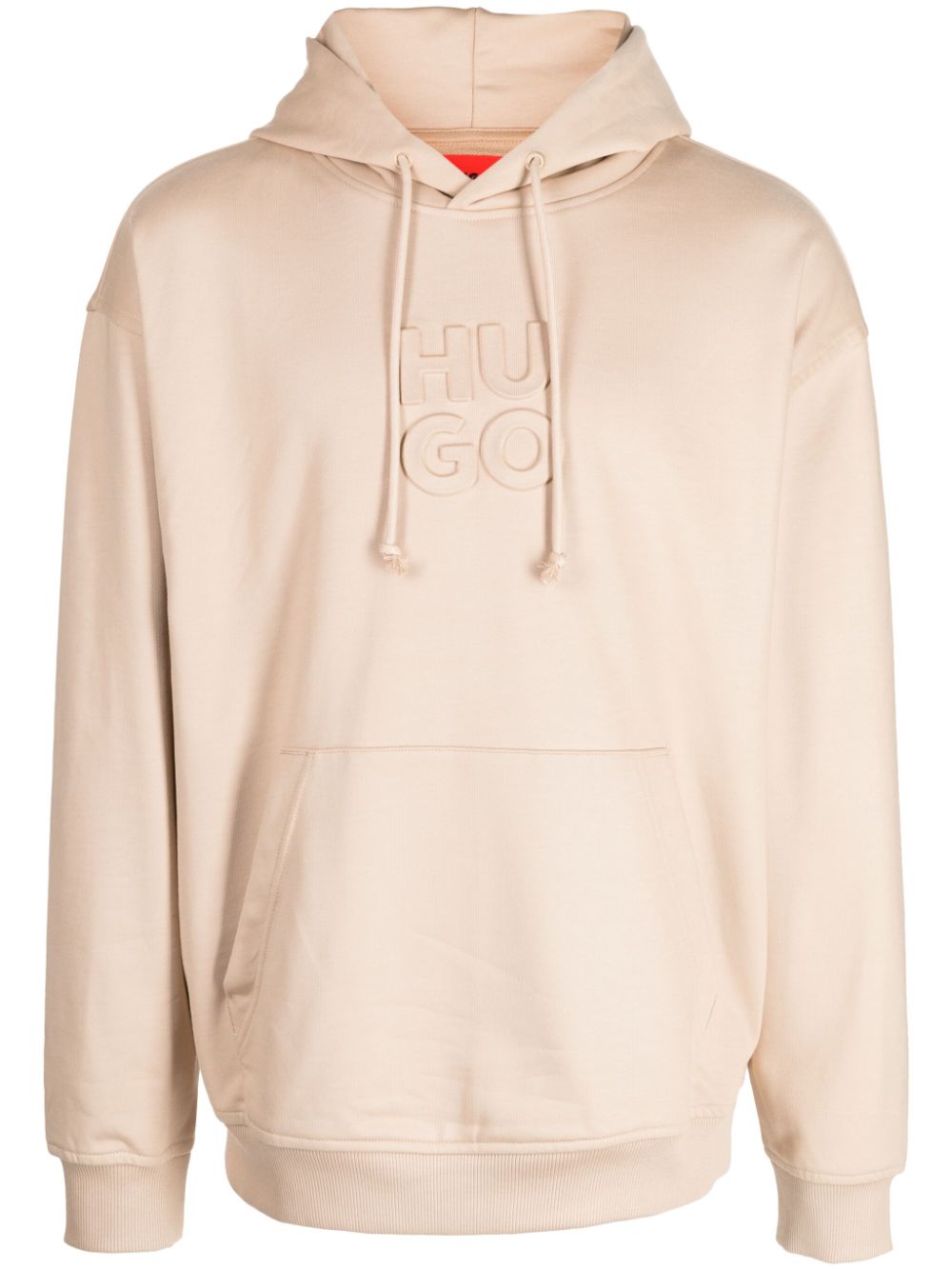 HUGO logo-embossed drawstring cotton hoodie - Neutrals von HUGO