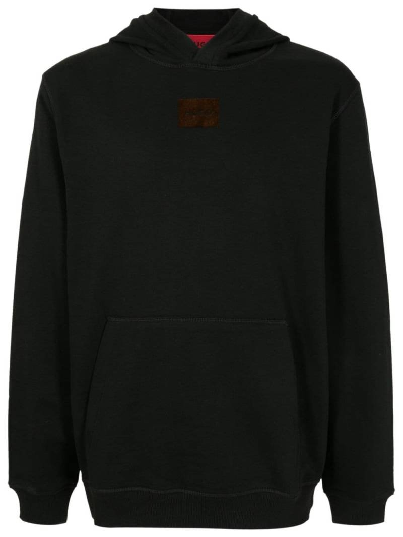 HUGO logo-flocked cotton hoodie - Black von HUGO