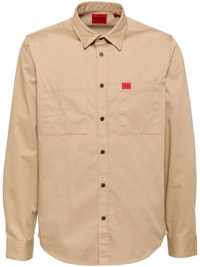 HUGO logo patch long-sleeves shirt - Neutrals von HUGO