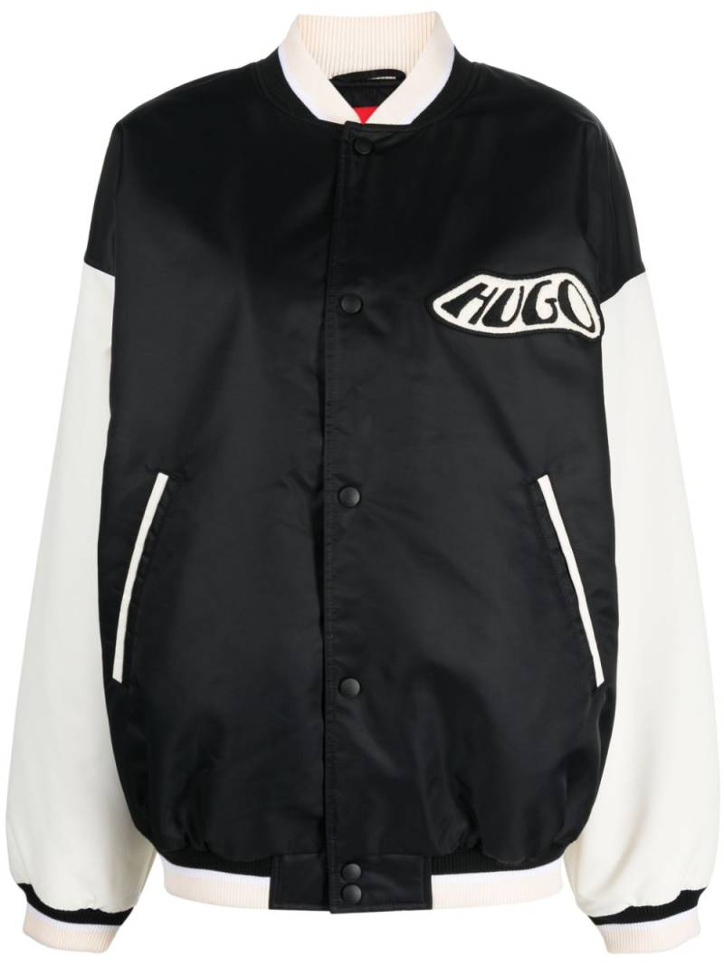 HUGO logo-patch satin bomber jacket - Black von HUGO