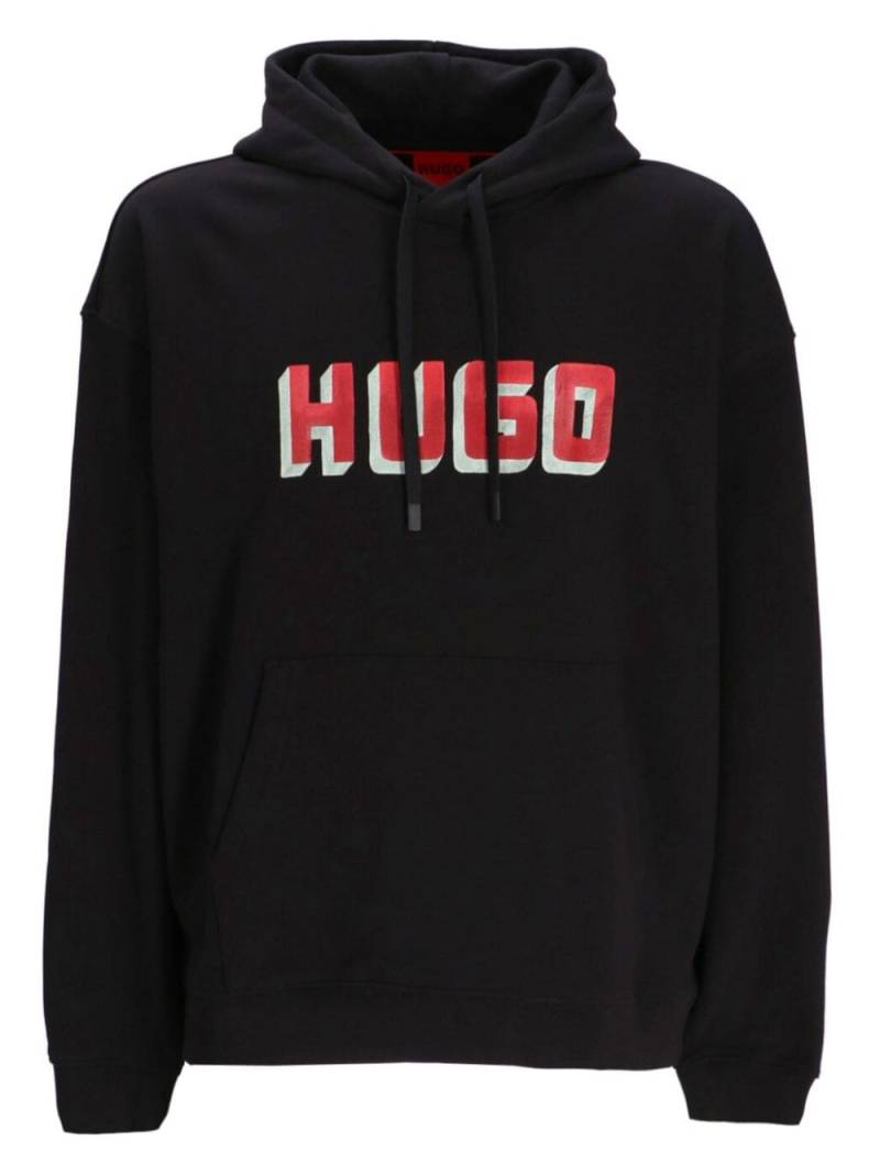 HUGO logo-print cotton hoodie - Black von HUGO