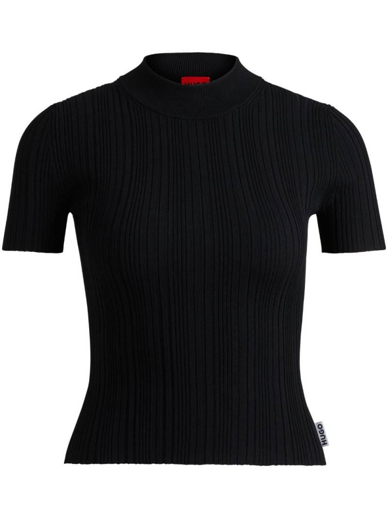 HUGO mock-neck ribbed-knit top - Black von HUGO