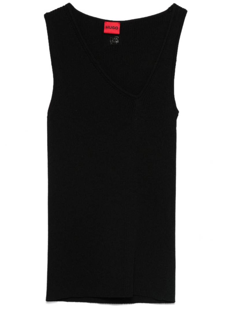 HUGO sleeveless asymmetric V-neck knitted top - Black von HUGO