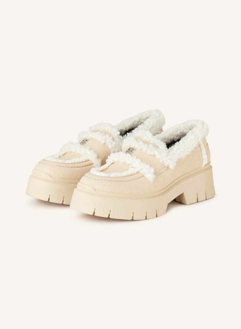 Hugo Plateau-Loafer Kris Mit Teddyfell beige von HUGO