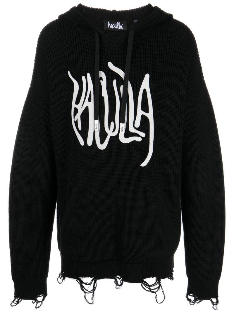 Haculla logo-print distressed knitted hoodie - Blue von Haculla