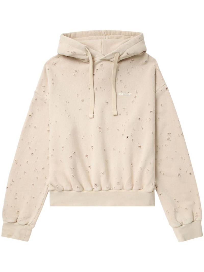 Halfboy distressed cotton hoodie - Neutrals von Halfboy