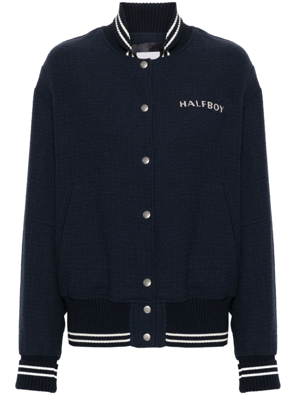 Halfboy logo-print tweed bomber jacket - Blue von Halfboy