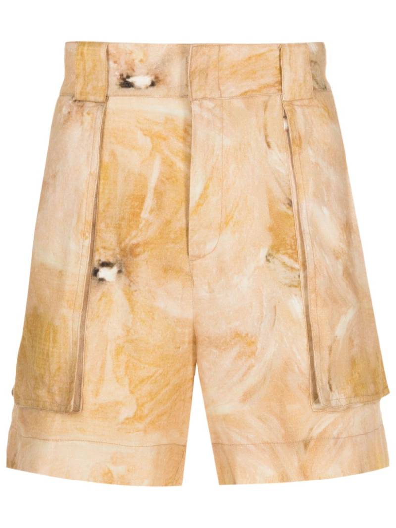 Handred painterly-print linen bermuda shorts - Yellow von Handred