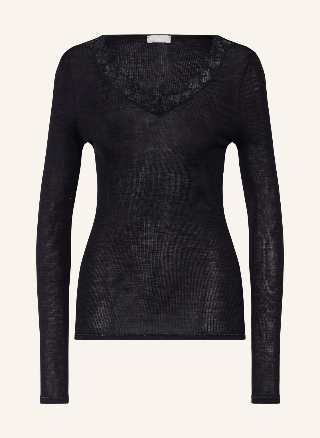 Hanro Lounge-Shirt Woolen Lace Aus Merinowolle Mit Seide schwarz von Hanro