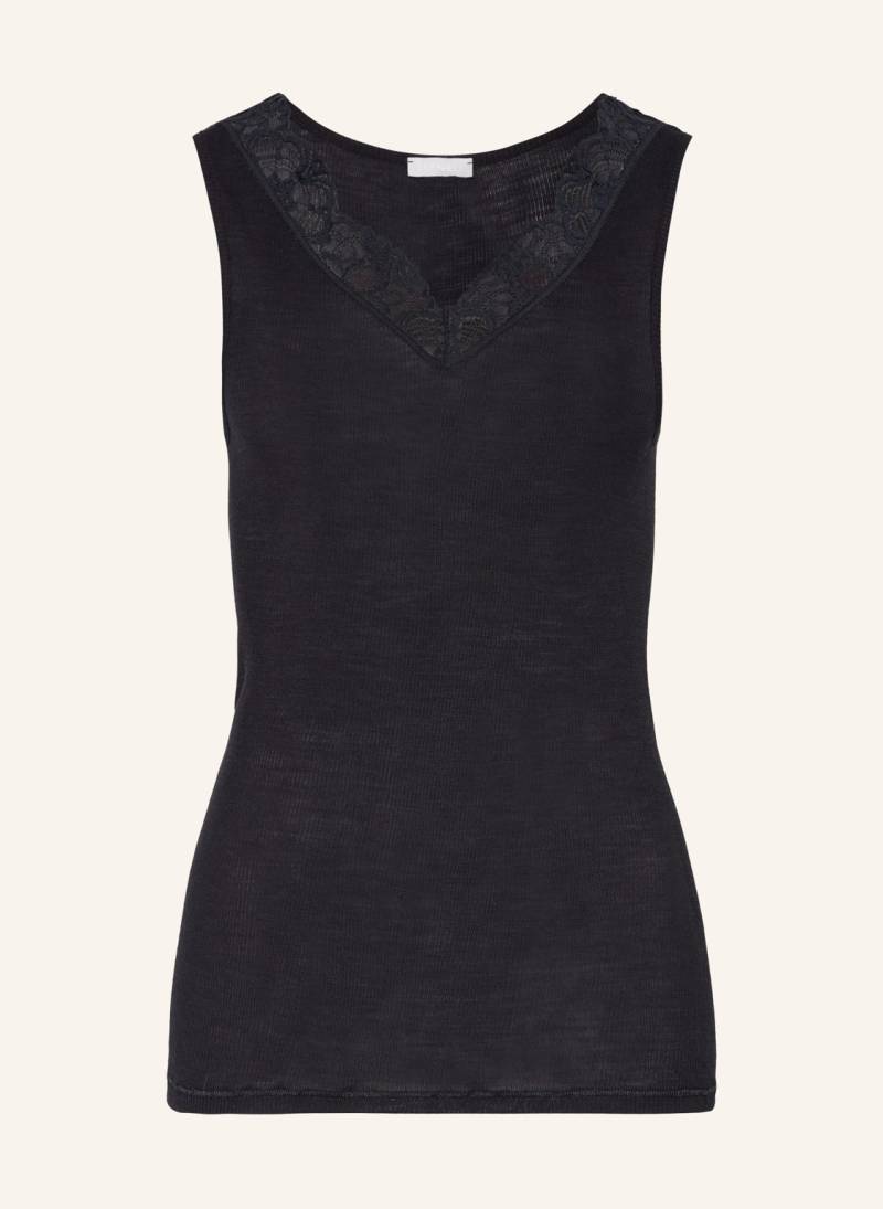 Hanro Top Woolen Lace Aus Merinowolle Mit Seide schwarz von Hanro