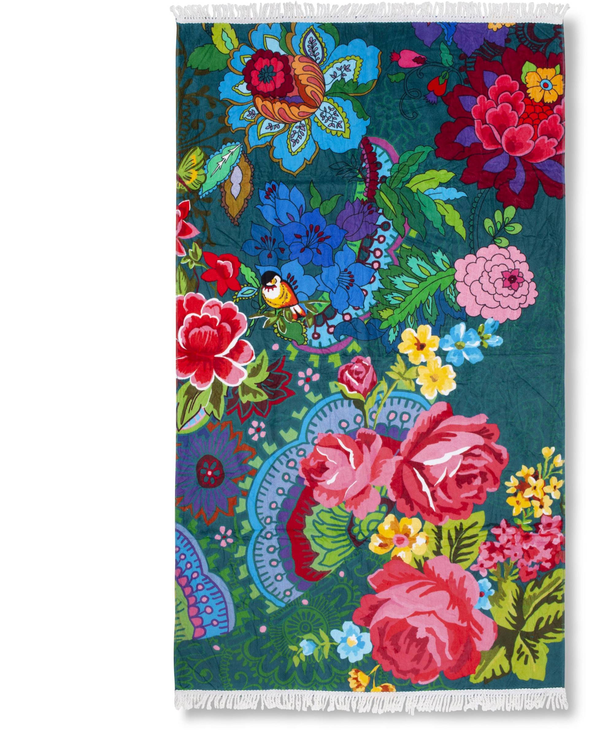 Happiness Strandtuch »Mandy«, (1 St., Strandtuch 100 x 180 cm), Baumwolle, Velours, 100x180, Fransen, Weich, Strand, Erwachsen, Blumen von Happiness