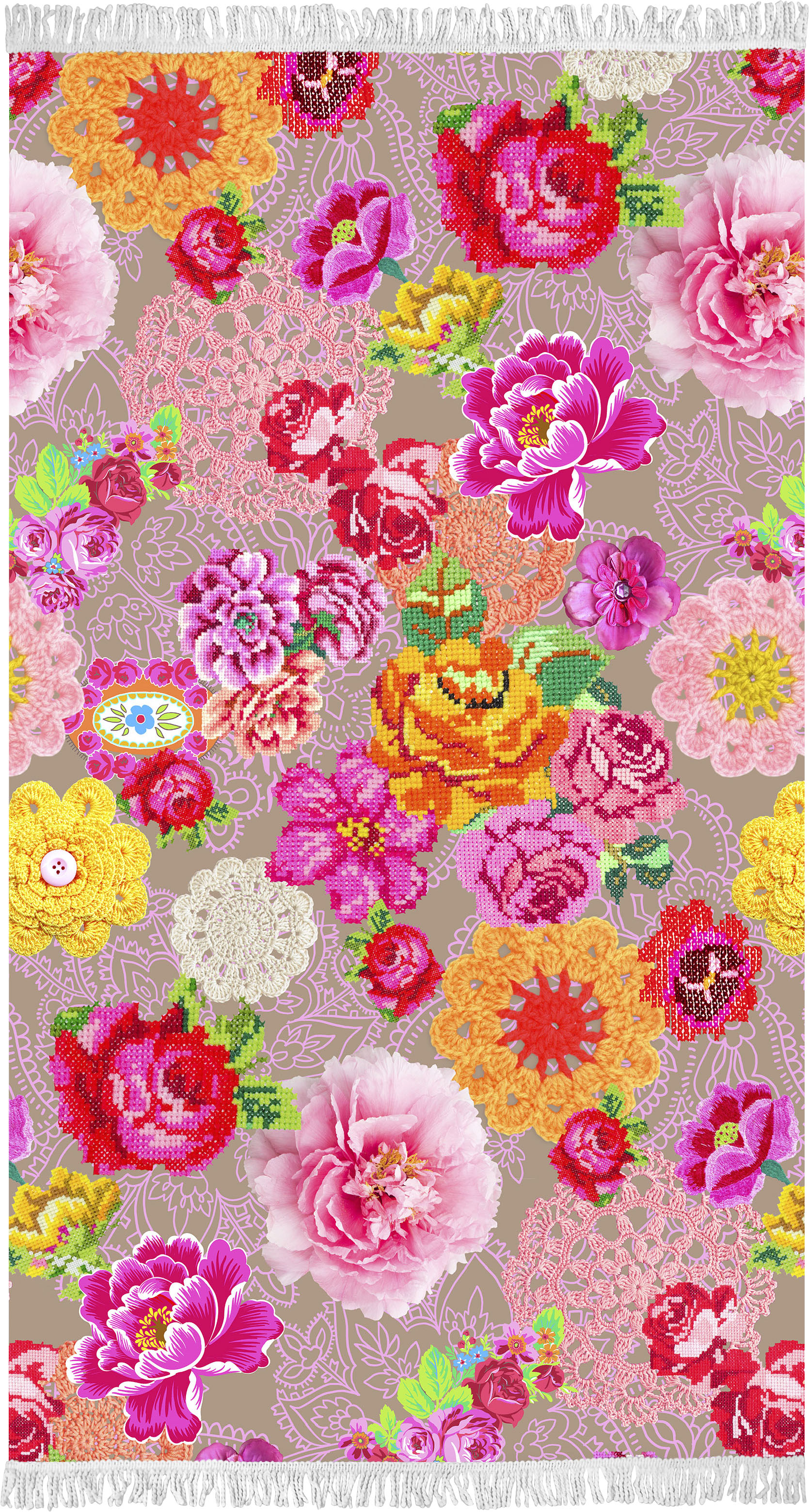 Happiness Strandtuch »Woodstock«, (1 St., Strandtuch 100 x 180 cm), mit Blumen in Stickoptik von Happiness